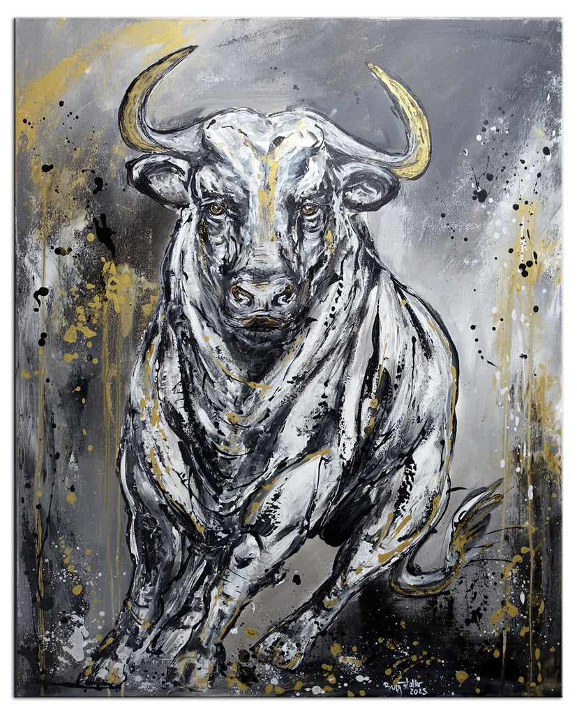 Abstrakte Stiergemälde in Acryl auf Leinwand - die kraftvolle Eleganz der Stiere