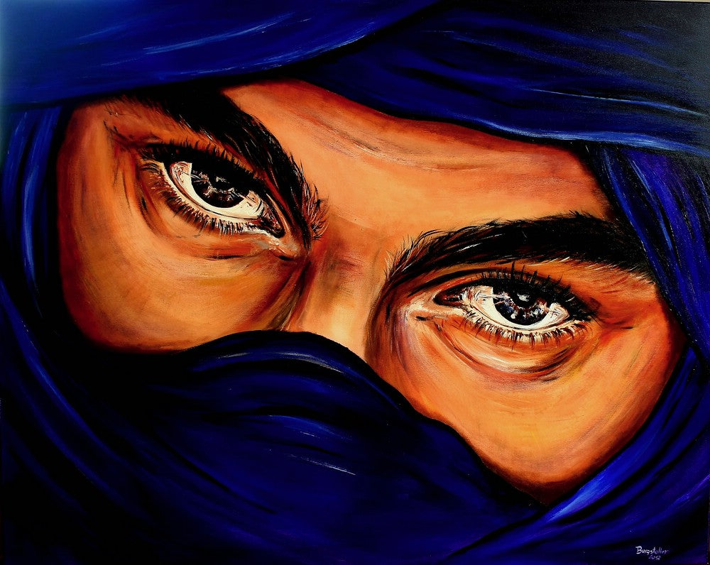 Blauer Tuareg handgemalt beduinen bild in acryl
