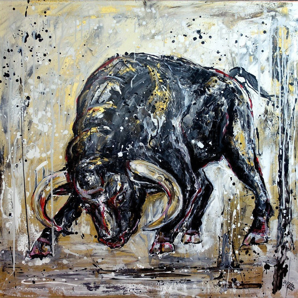 Wandbilder wilde Stiere - Abstrakte Stiergemälde - gemalte Stierbilder in Acryl