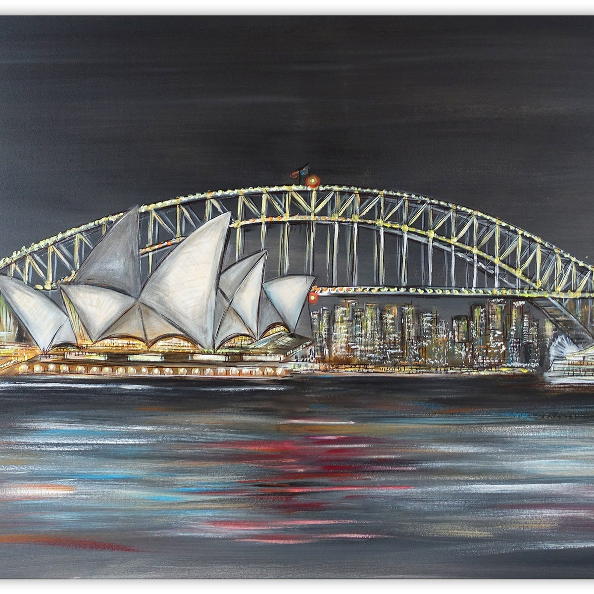 Sydney Skyline Gemälde mit Harbour Bridge und Oper als Auftragsmalerei