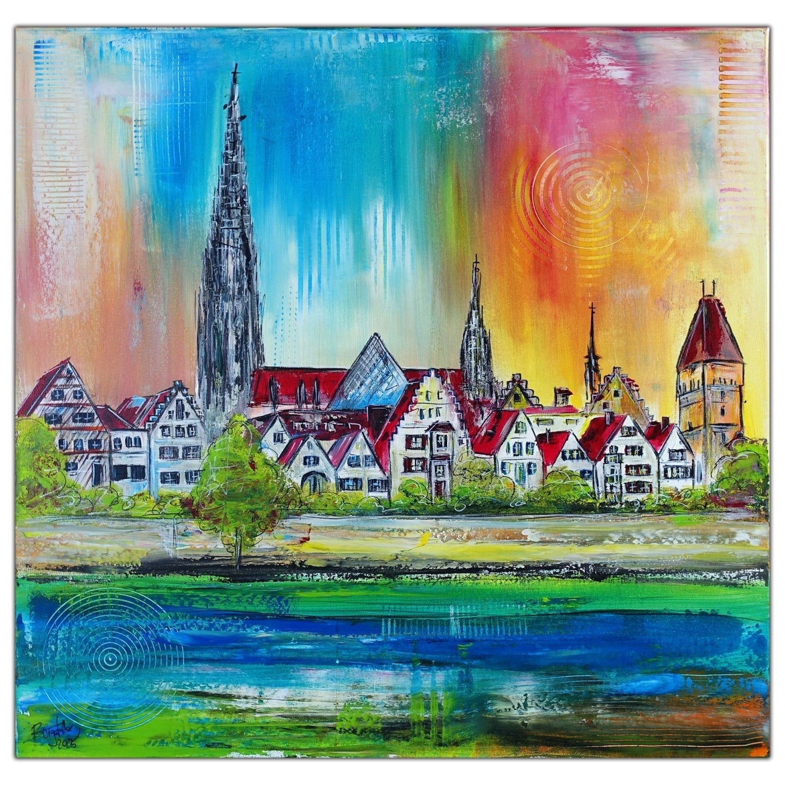 Stadtbilder und Skyline Malerei Ulm Köln Berlin Sydney