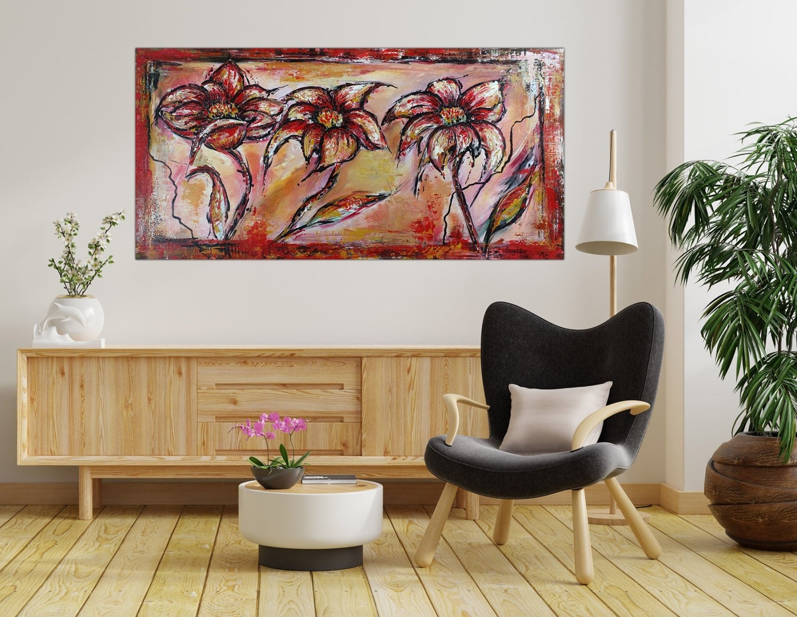 Blumenmalerei abstrakt Blumen Bild Gemälde 50x100