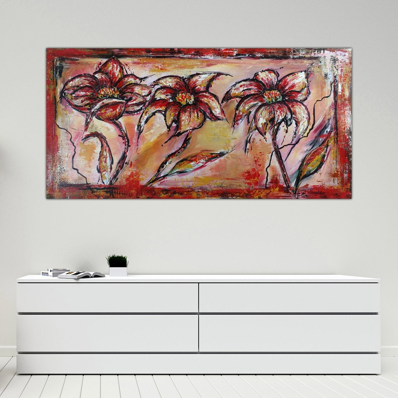 Blumenmalerei abstrakt Blumen Bild Gemälde 50x100