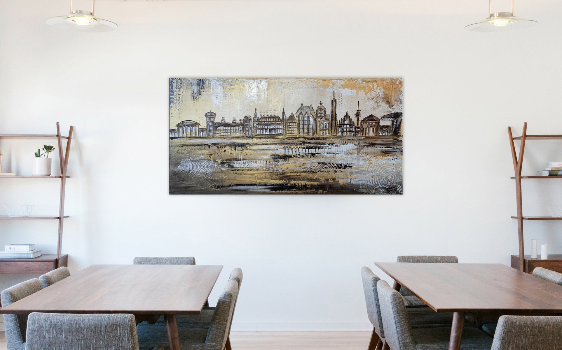 Aachen Skyline Stadt Malerei abstrakt 100x50