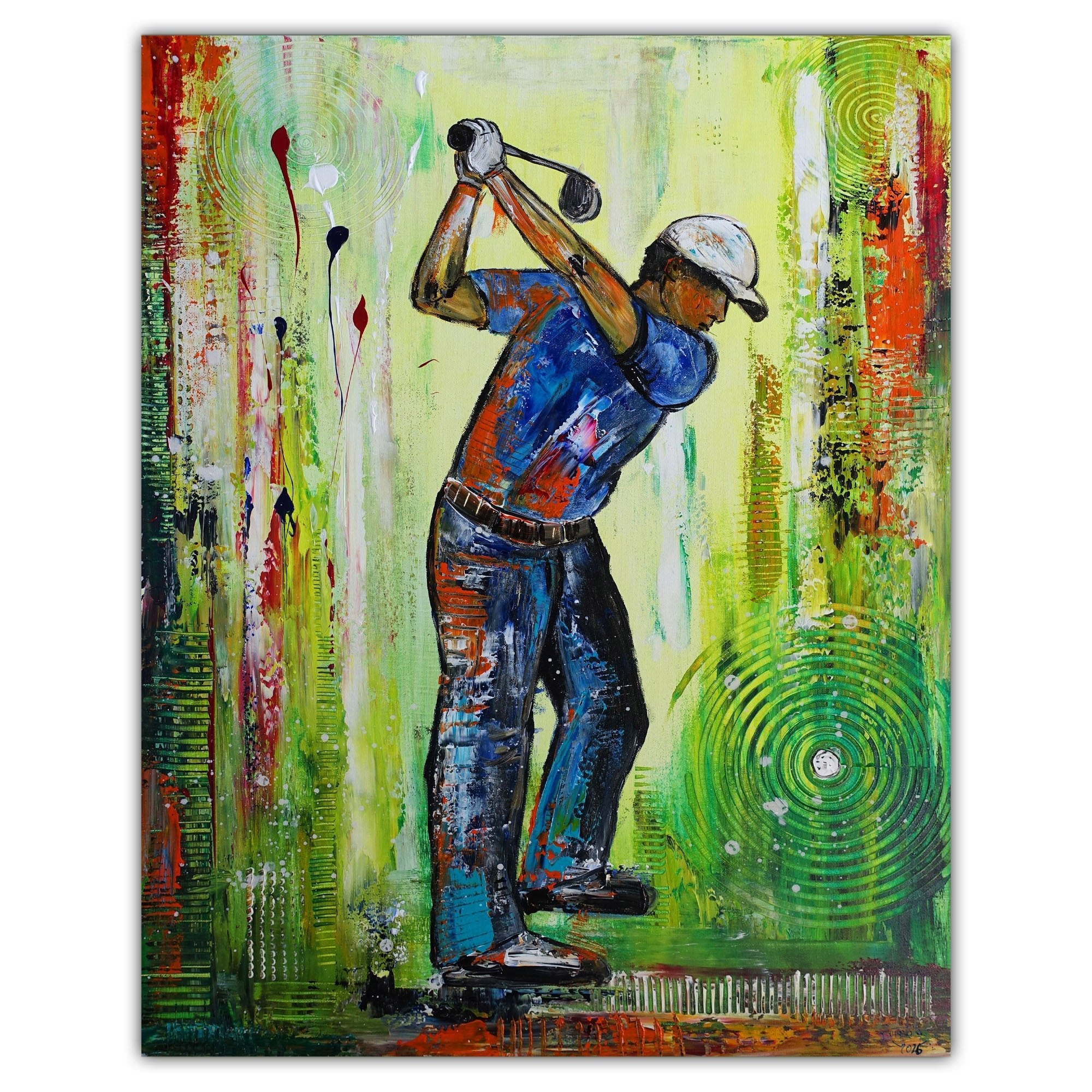 Abschlag - Golfspieler Gemälde, Golf Kunst handgemalt Leinwand 60x80
