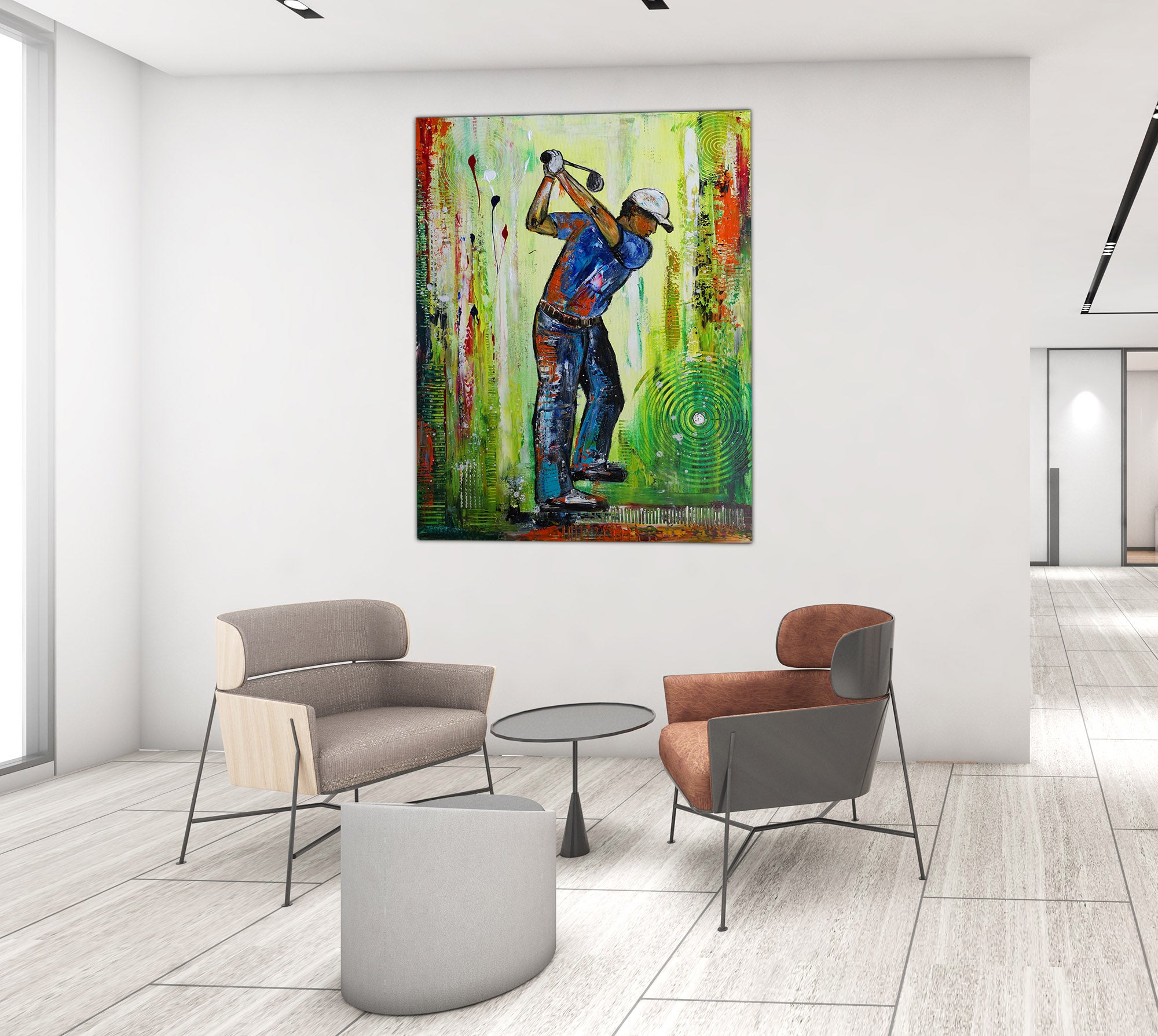 Golfspieler Gemälde, Golf Kunst handgemalt Leinwand 60x80