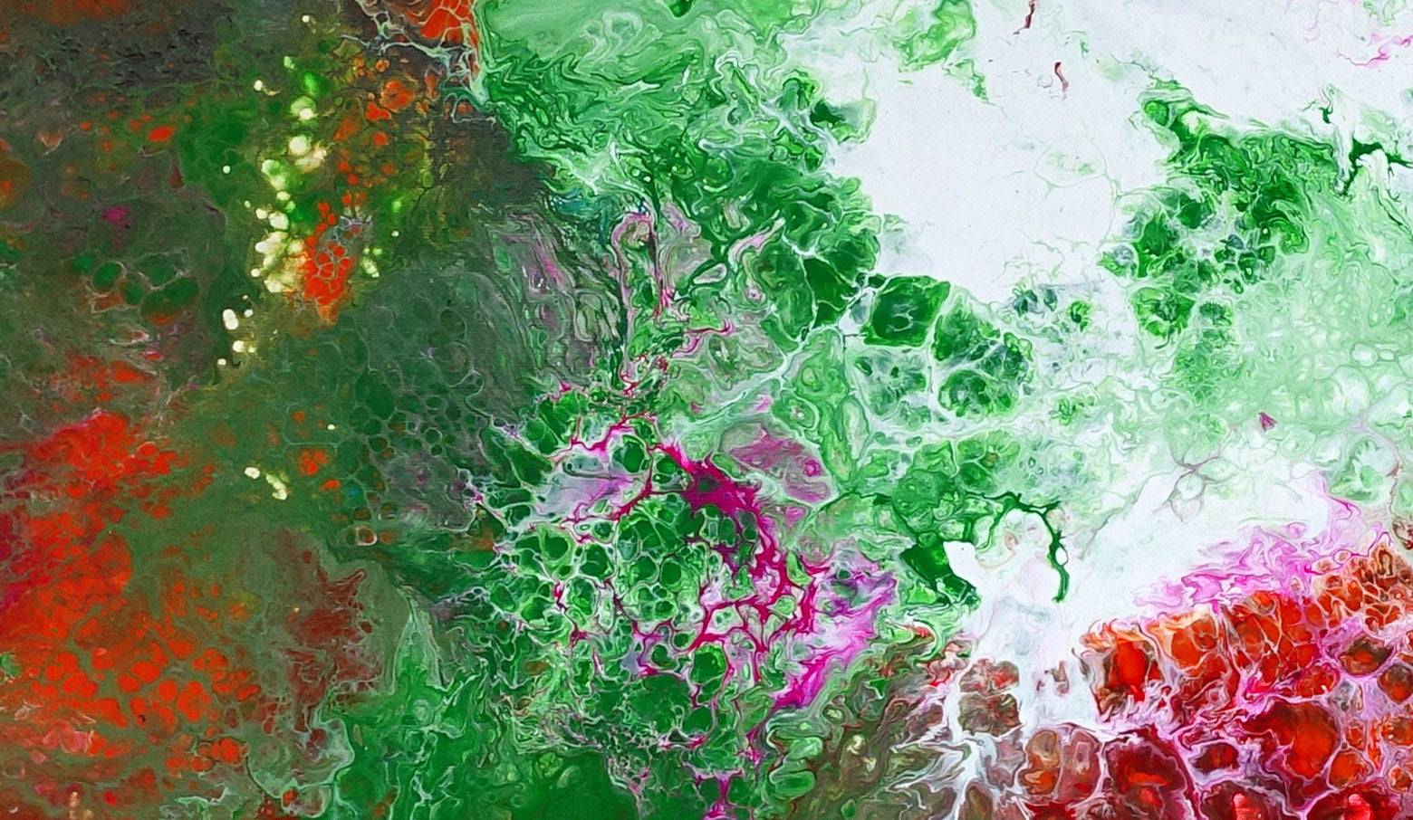 Fluid Art abstrakte Kunst Malerei gruen rot Gemaelde Detail2