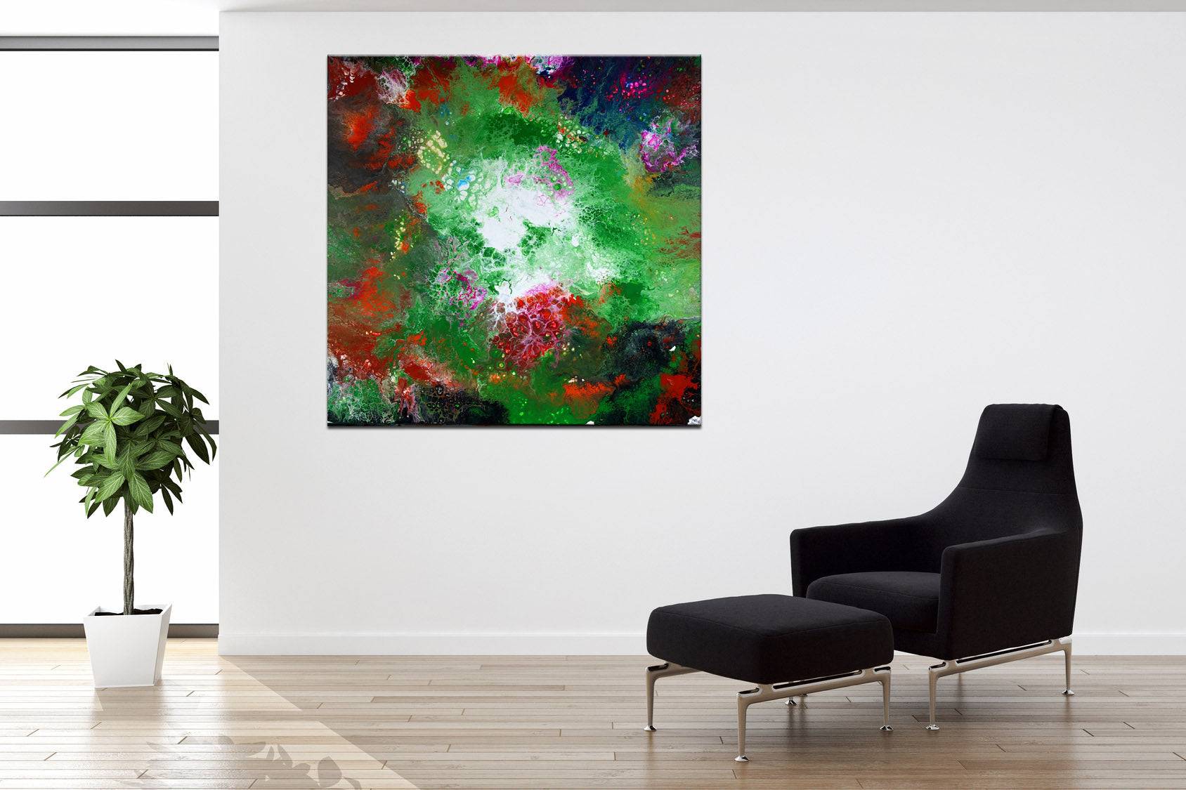 Fluid Art abstrakte Kunst Malerei gruen rot Gemaelde Detail3