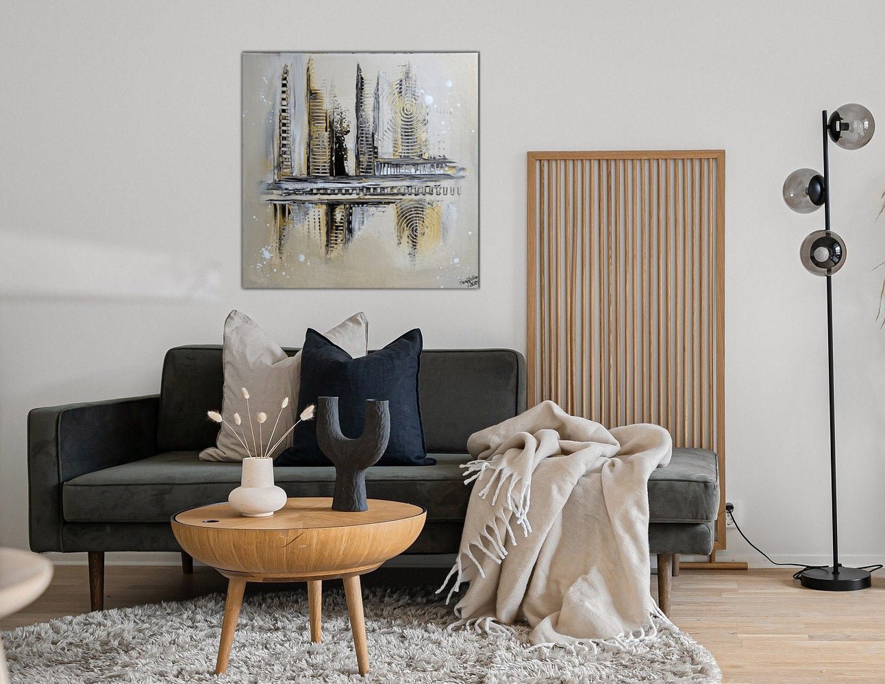 Abstrakte Malerei silber gold Acrylgemälde Leinwand