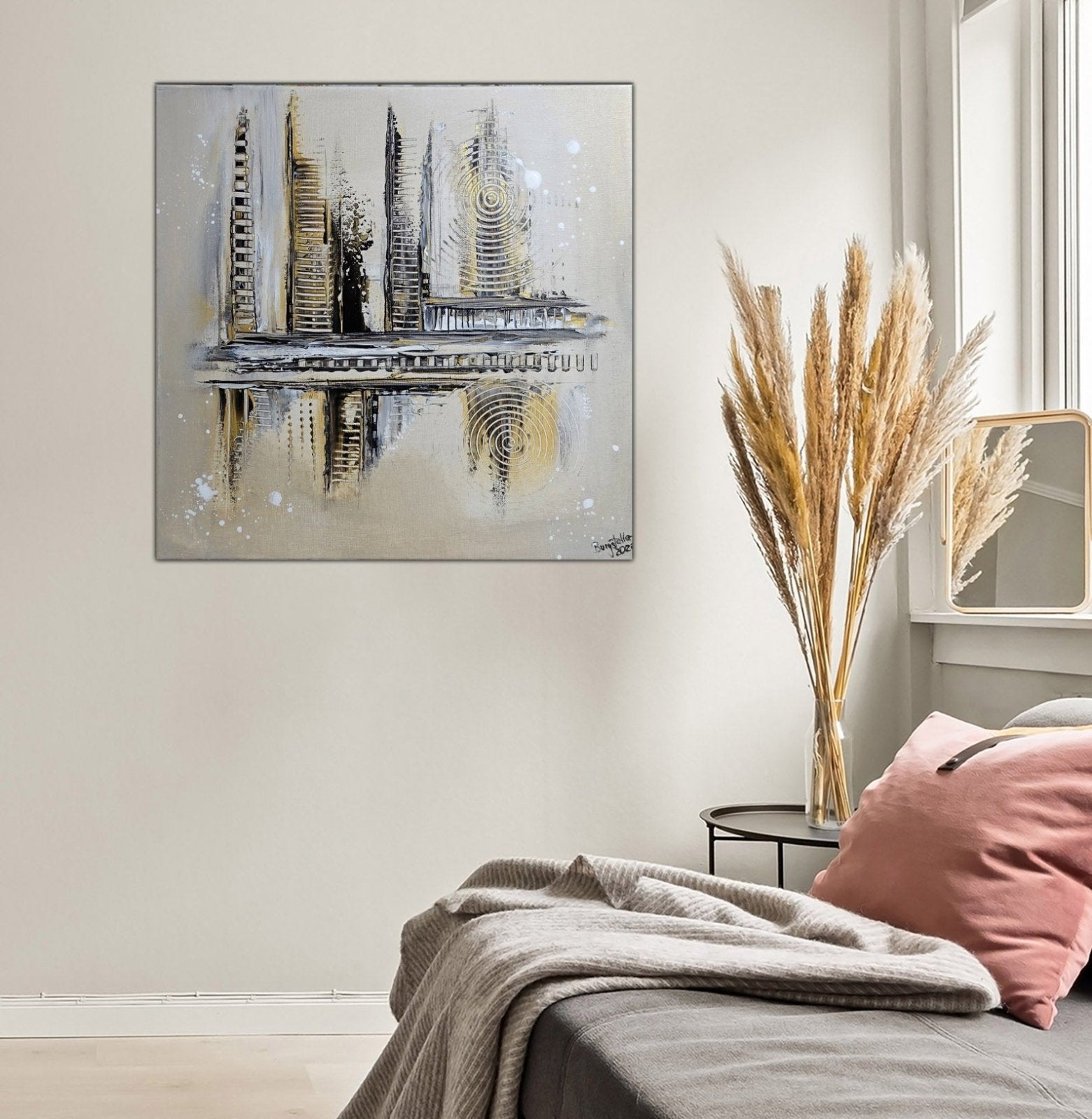 Goldkontur: Abstrakte Malerei silber gold Acrylgemälde