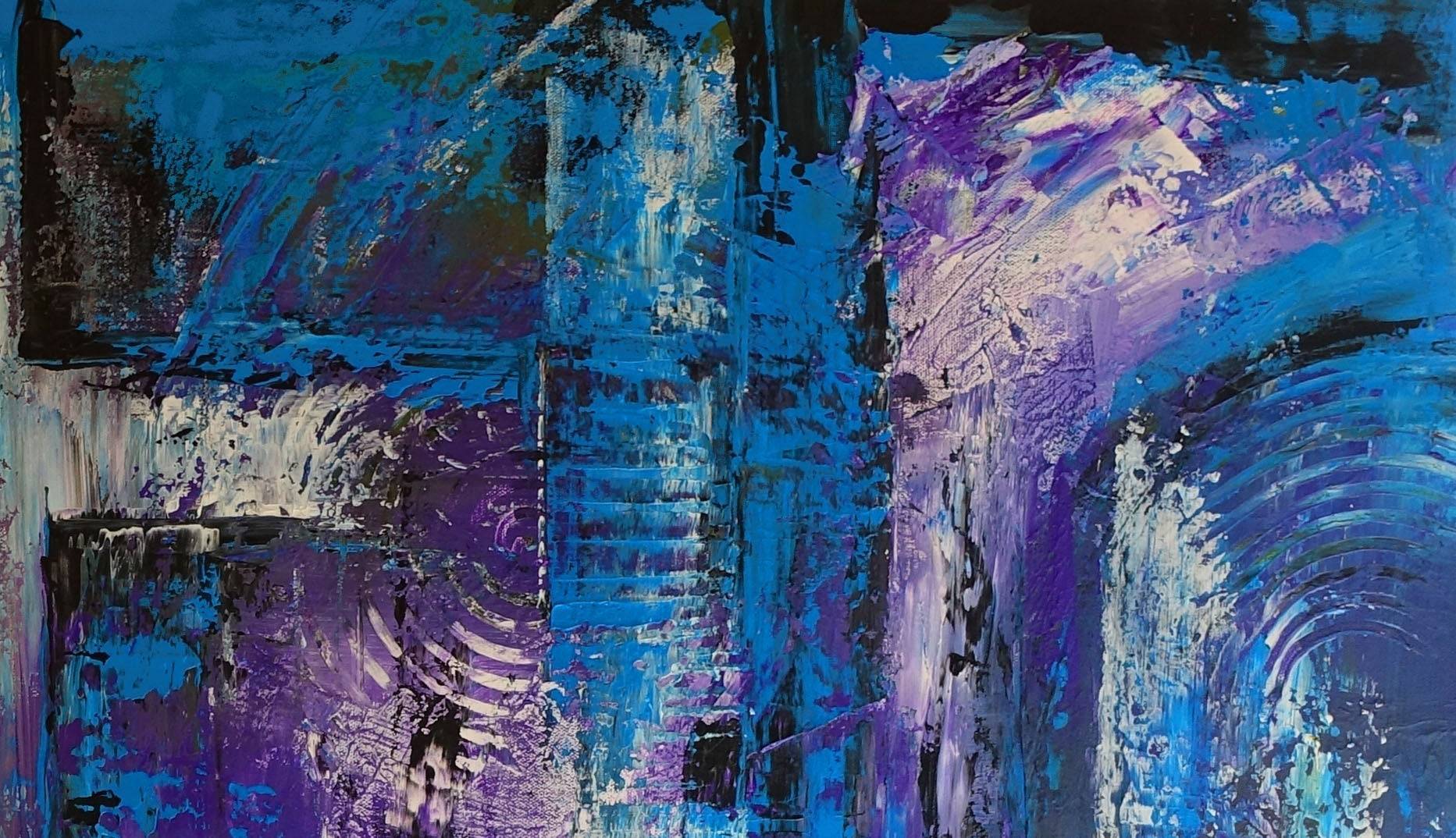 Abstraktes Kreuz blau türkis lila Acrylbild Strukturbild Detail3