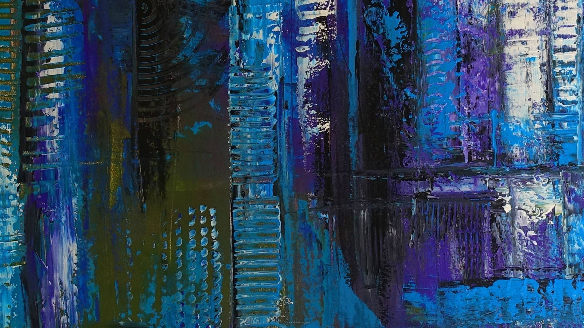 Abstraktes Kreuz blau türkis lila Acrylbild Strukturbild Detail2