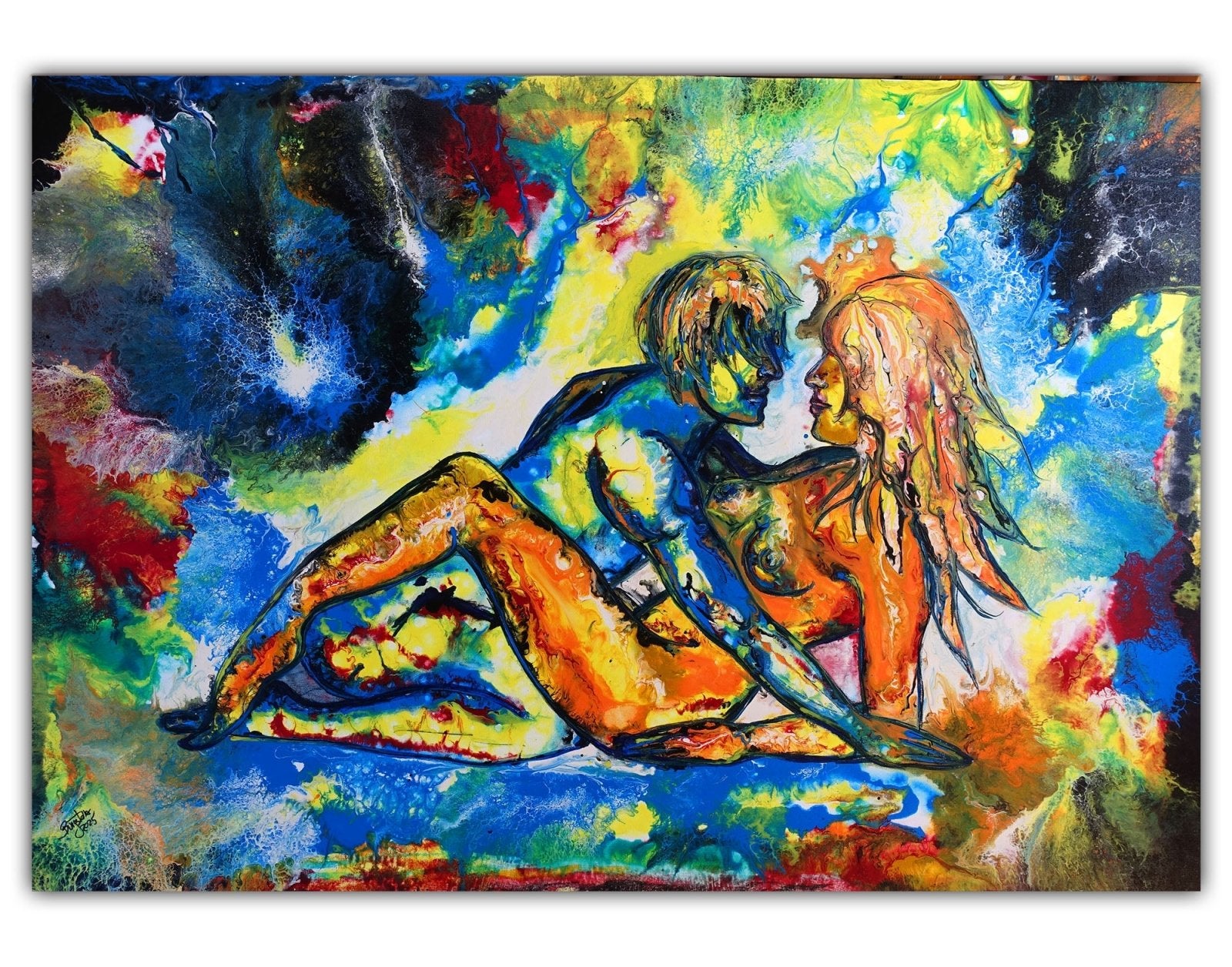 Akt Malerei Liebespaar - Erotisches Gemälde - Acrylbild auf Leinwand 116x81
