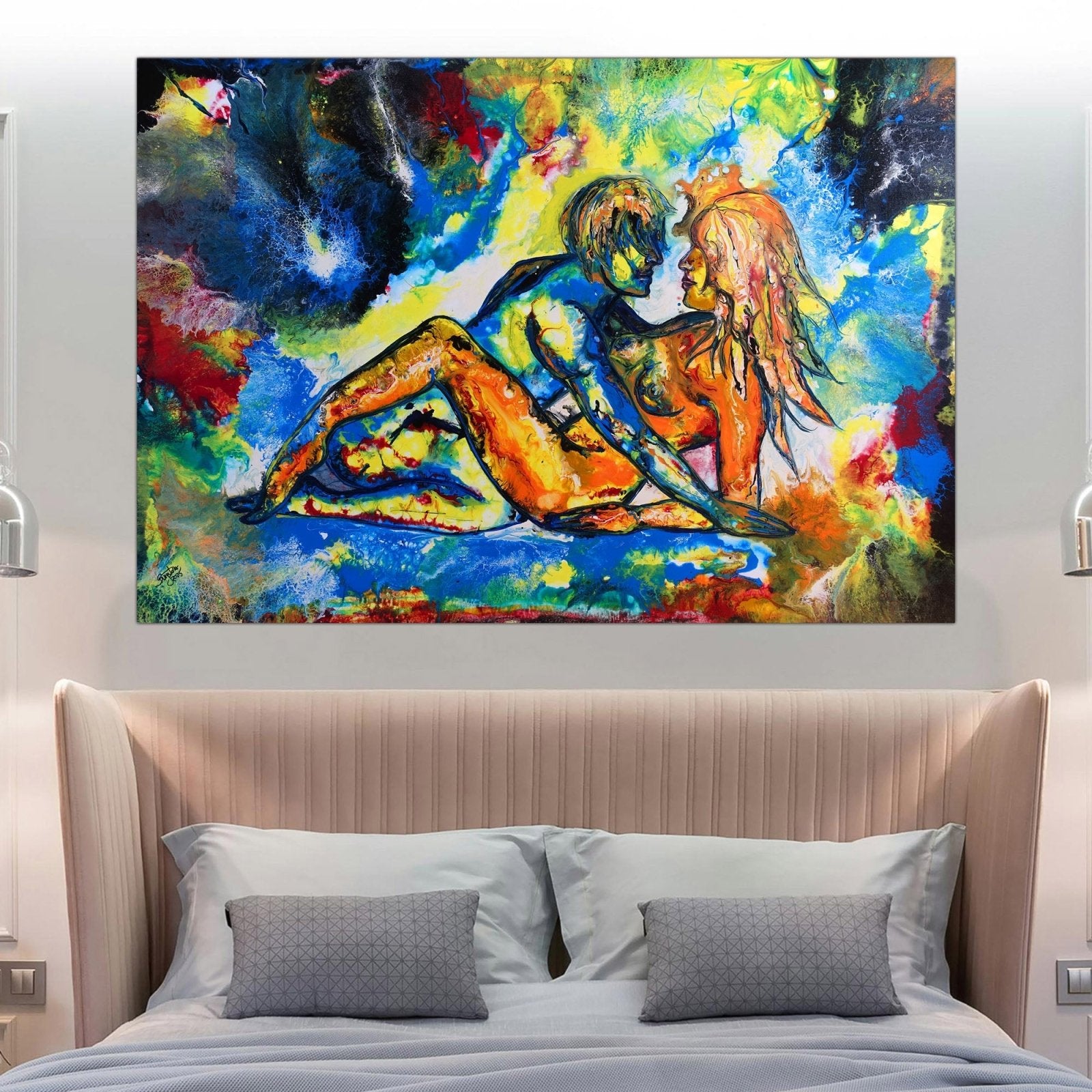Akt Malerei Liebespaar - Erotisches Gemälde - Acrylbild auf Leinwand