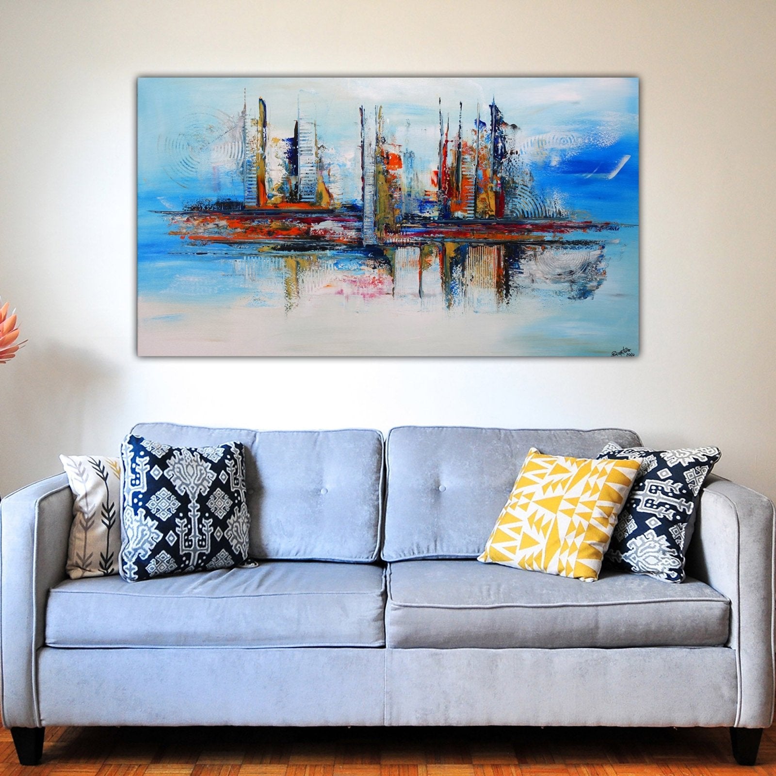 abstrakte Kunst blau rot