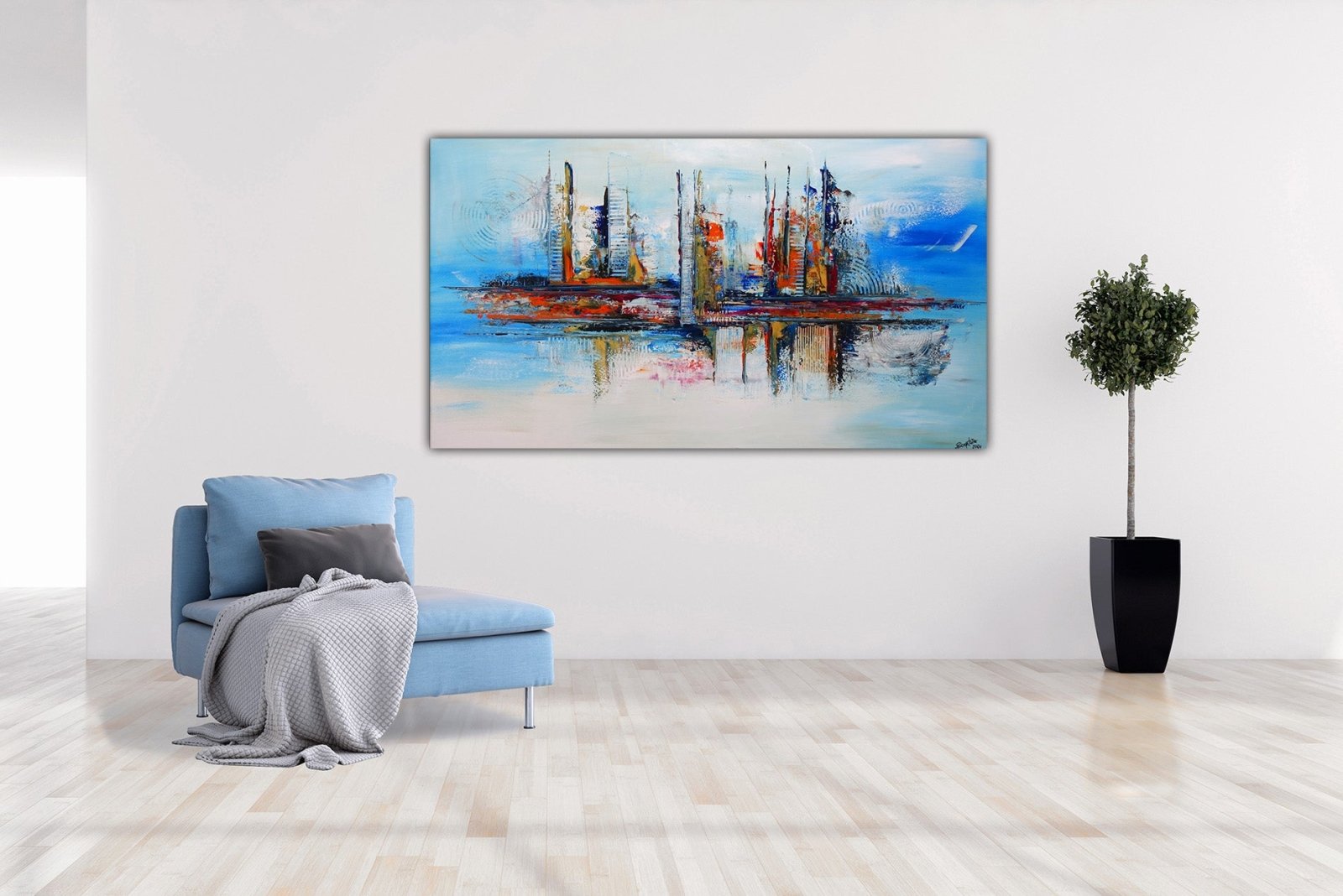 blau rot abstraktes Bild Leinwand