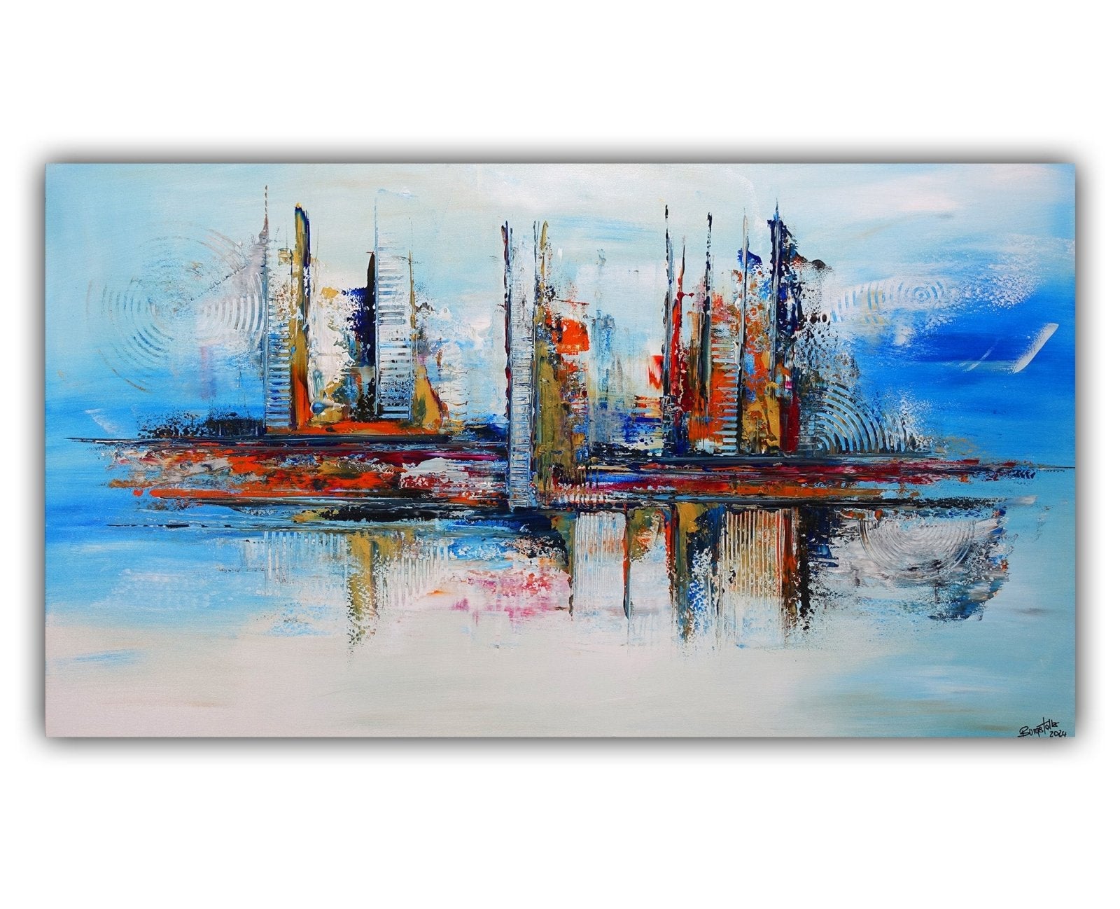 Am Nordpol abstrakte Kunst blau rot abstraktes Bild Leinwand