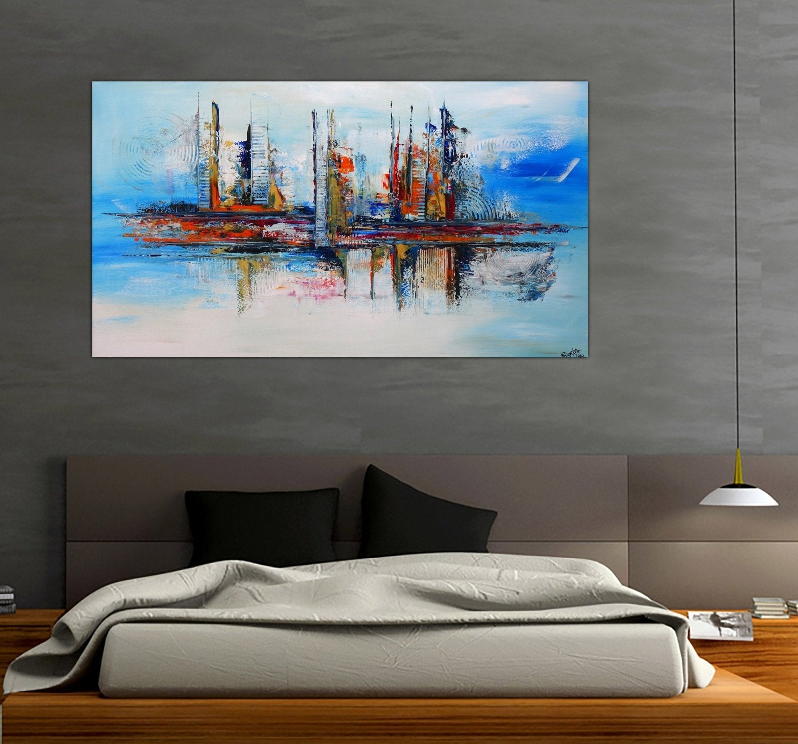 Abstrakte Kunst blau rot Leinwand