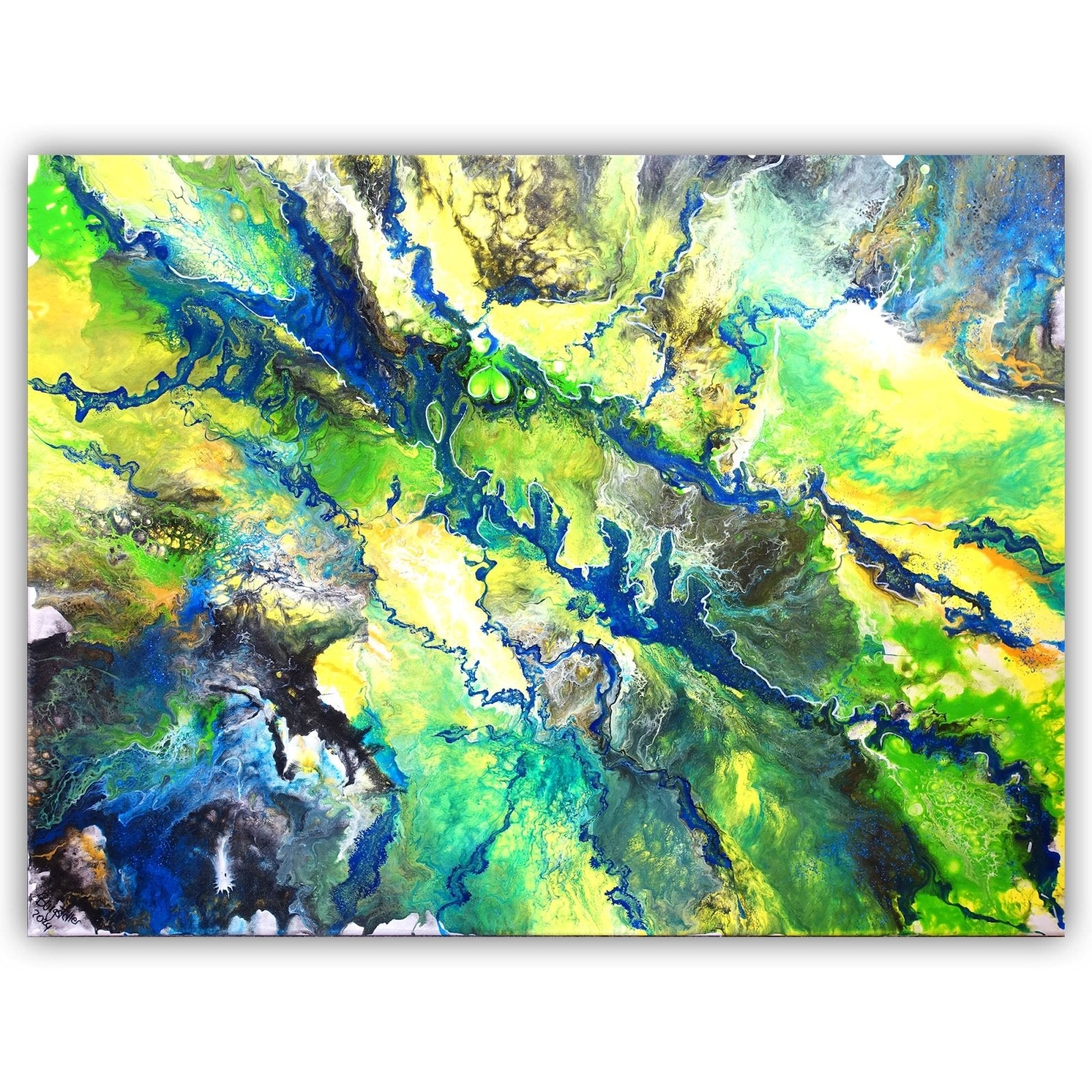 Abstraktes Bild grün blau handgemalt