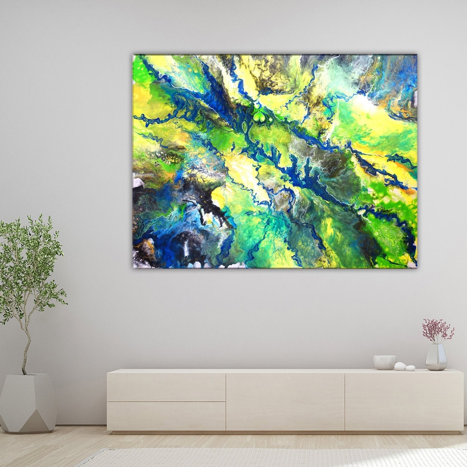 Abstraktes Bild grün blau Acrylgemälde 80x60