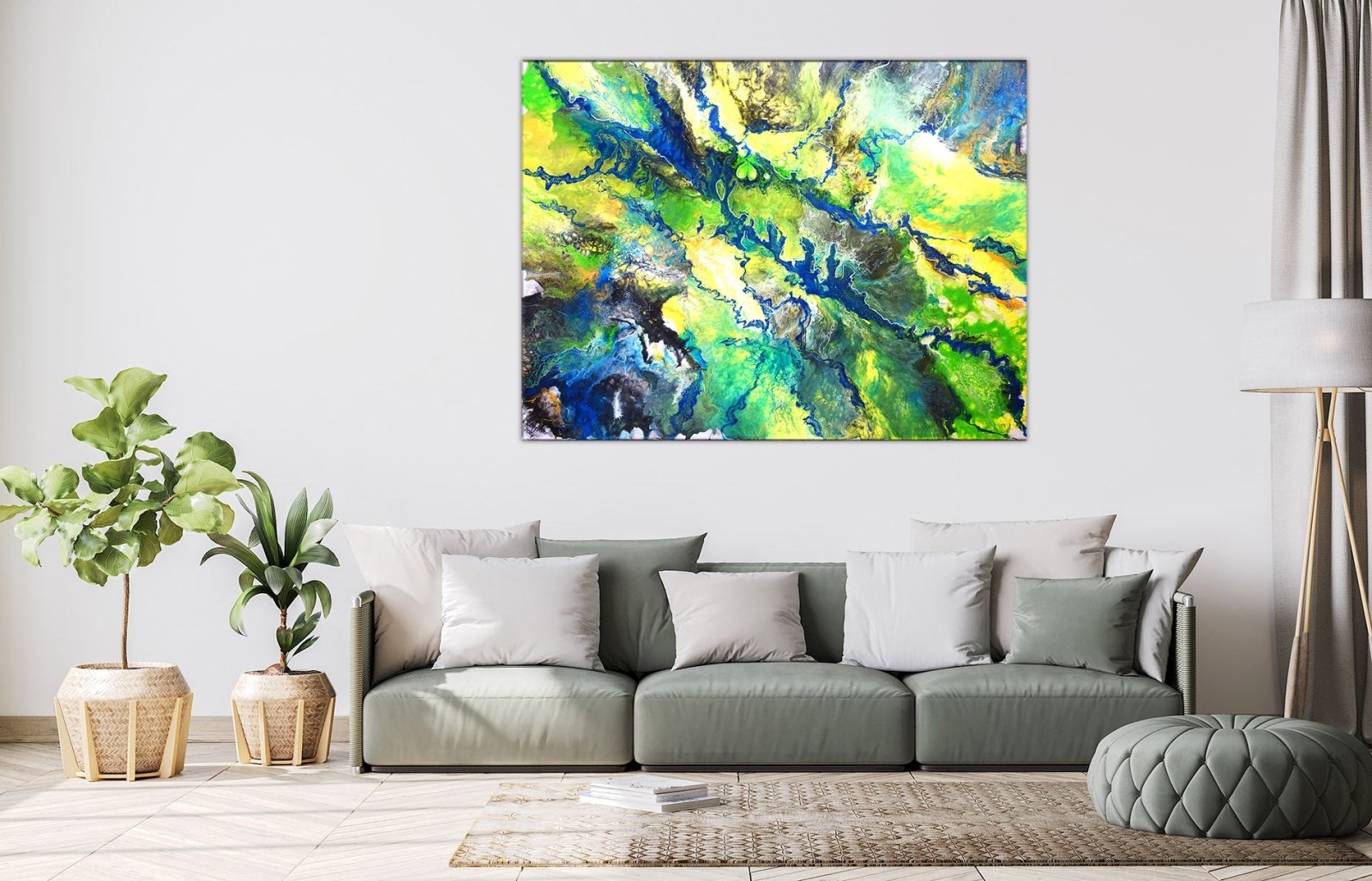 Amazonas abstraktes Bild grün blau handgemalt