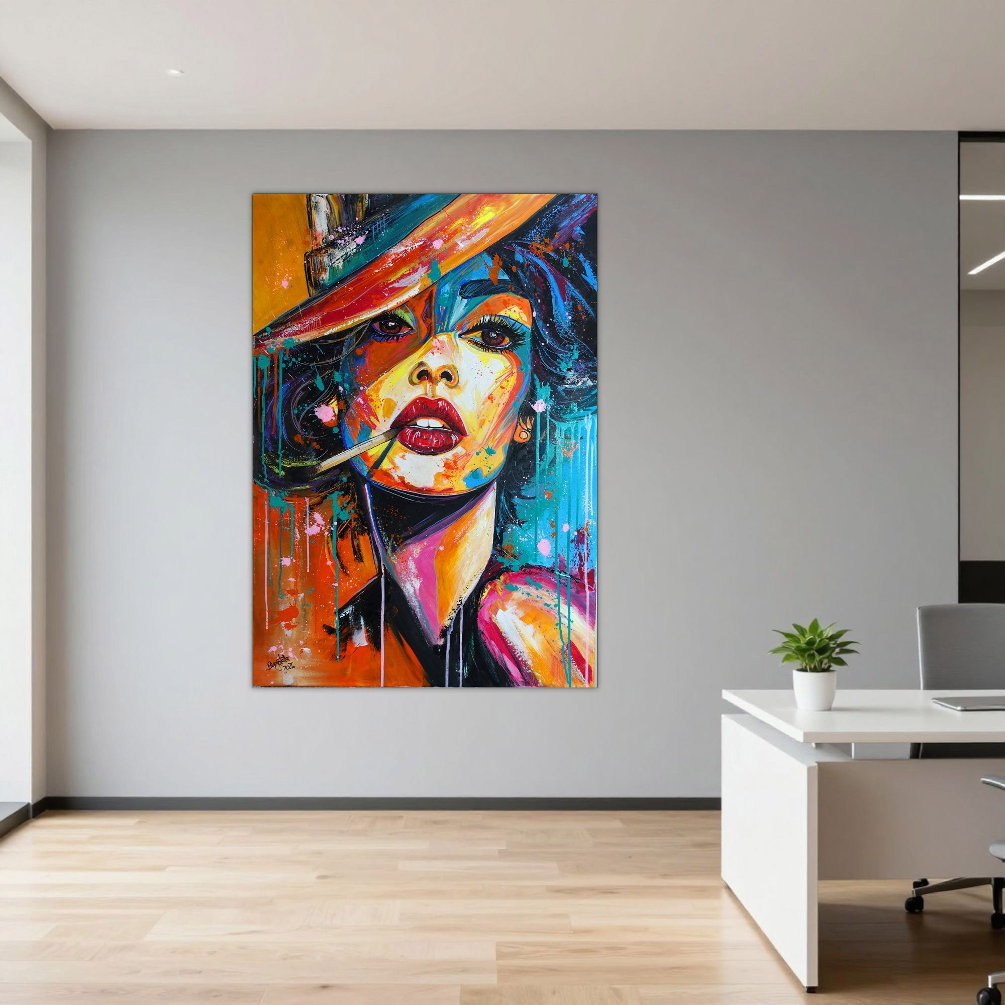 Frauenportrait Acrylbild modern - buntes Pop Art Gemälde