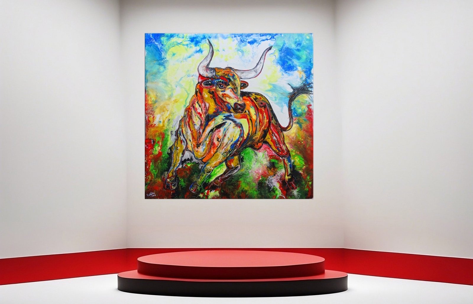 Stierbilder gemalt, wilder Stier Gemälde Leinwandbild Bulle