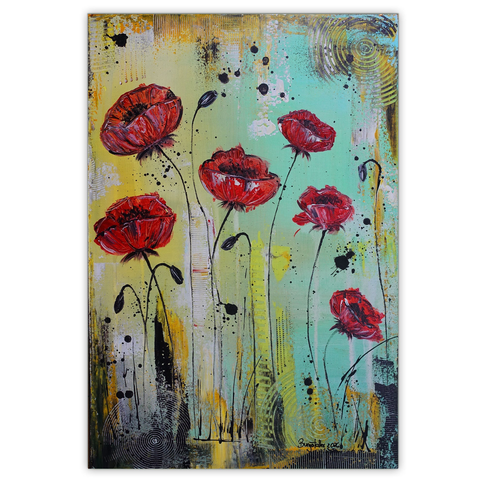 Aufblühen - modernes Blumen Gemälde, Blumenbild Acrylbild 40x60