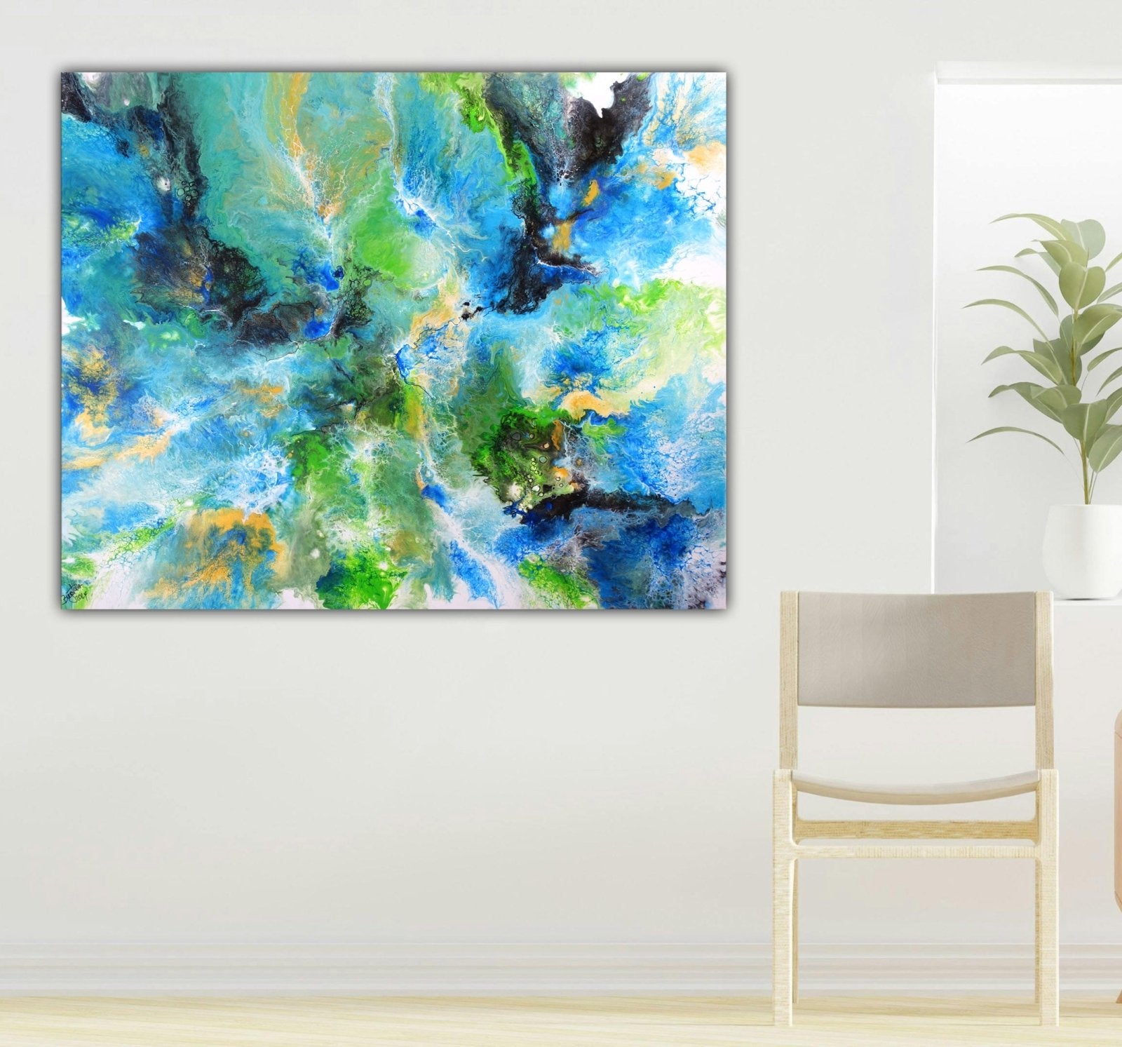 Bahia Blanca - Abstraktes Gemälde grün blau Fluid Art Pouring d2