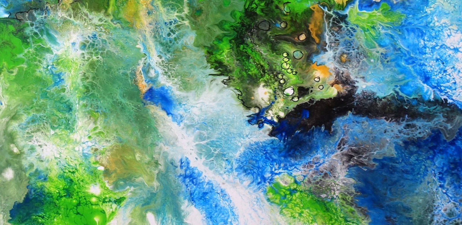 Bahia Blanca - Abstraktes Gemälde grün blau Fluid Art Pouring d3