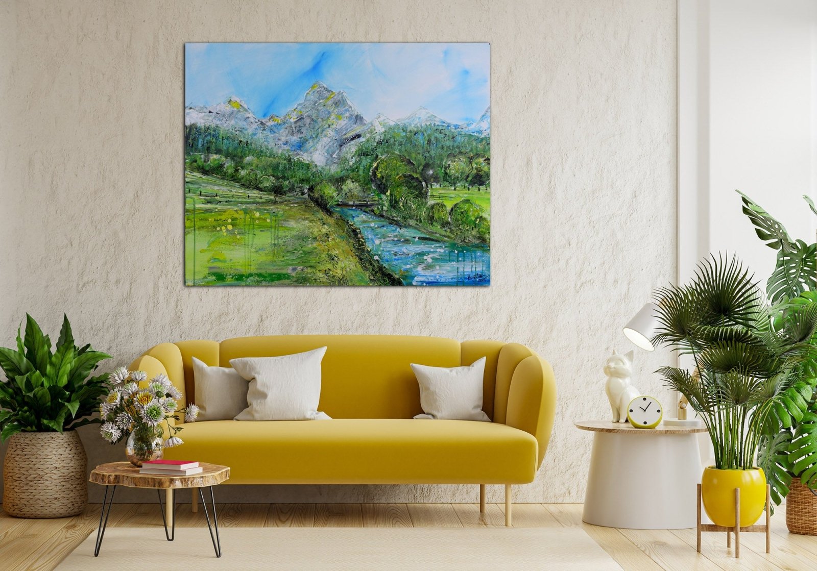 Landschaftsmalerei Gebirgsbach - modernes Landschaftsgemälde - Leinwandbild 100x80