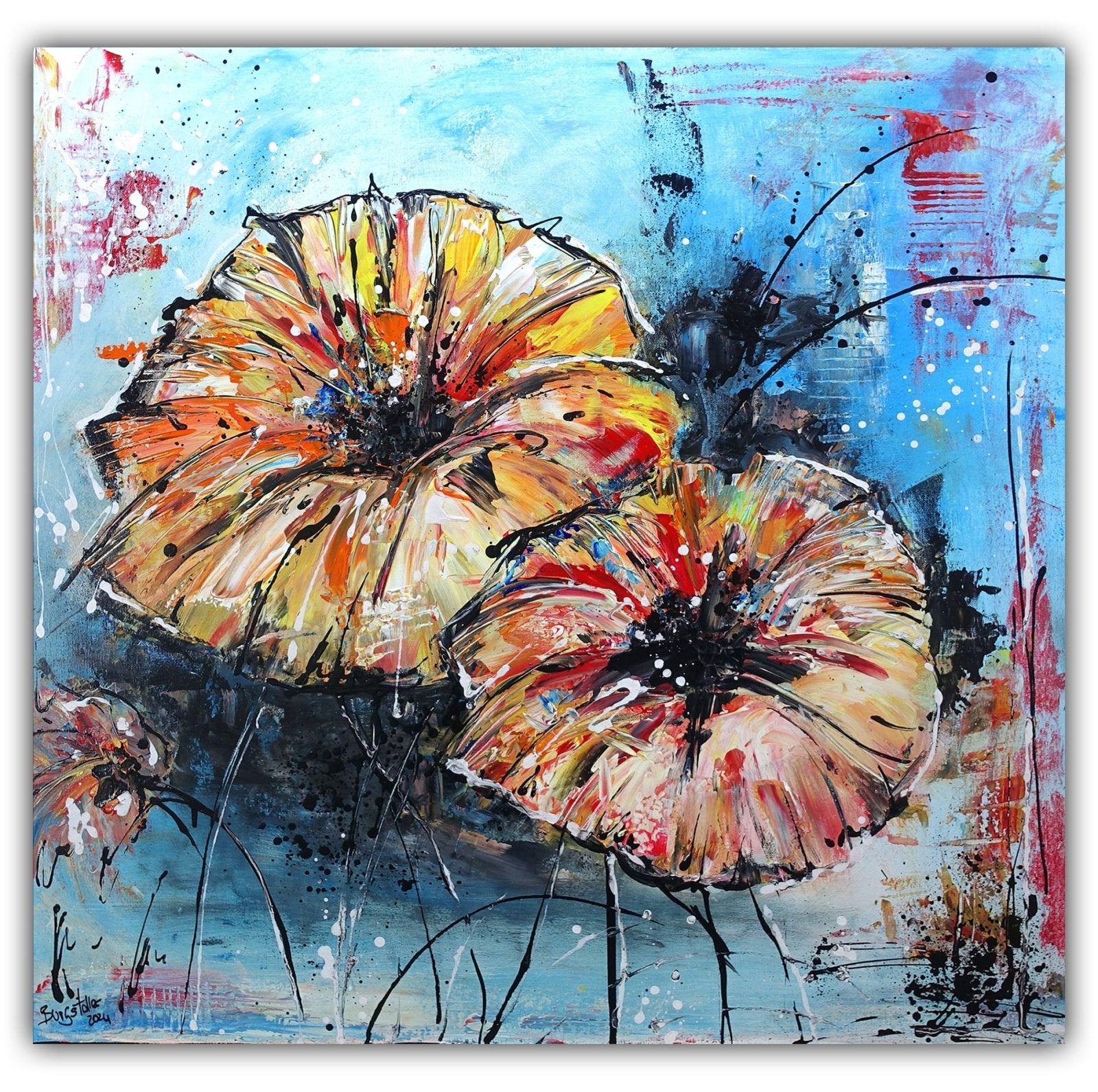 Blumenbild gemalt Blumenmalerei bunt Leinwandbild