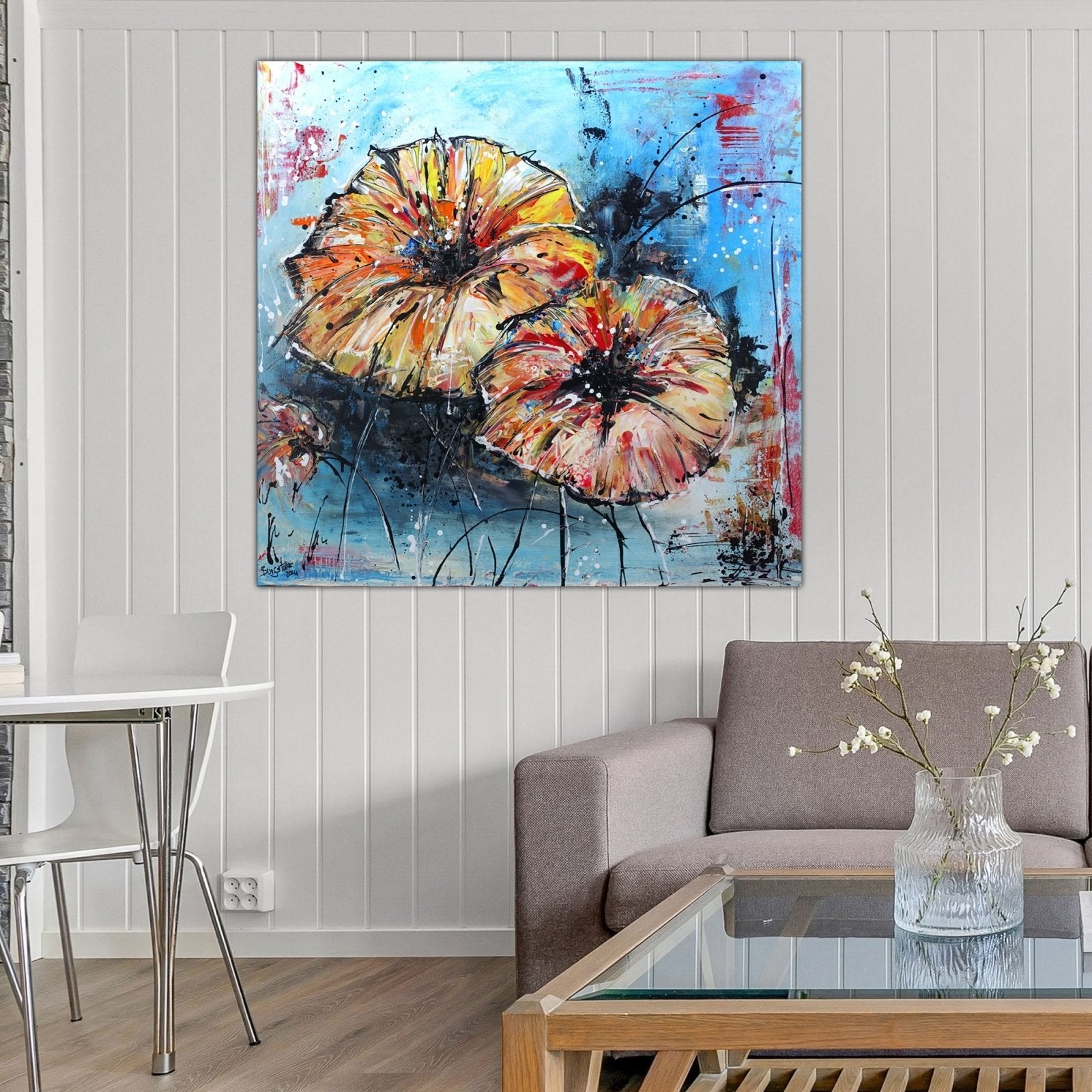 Blumenbild gemalt Blüten 80x80 2411