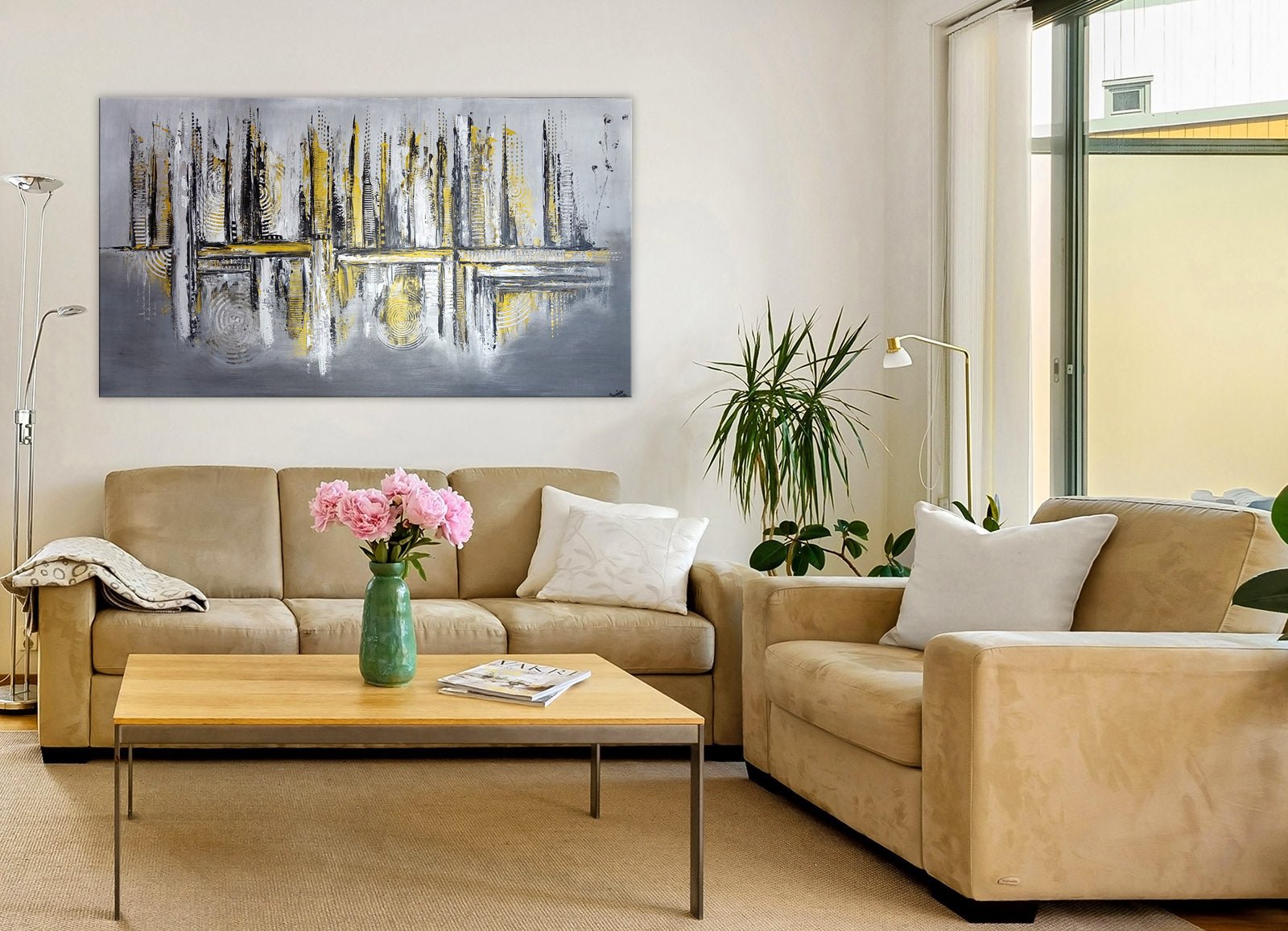 Boddington abstraktes Gemälde silber gold handgemalt Leinwand Acrylbild