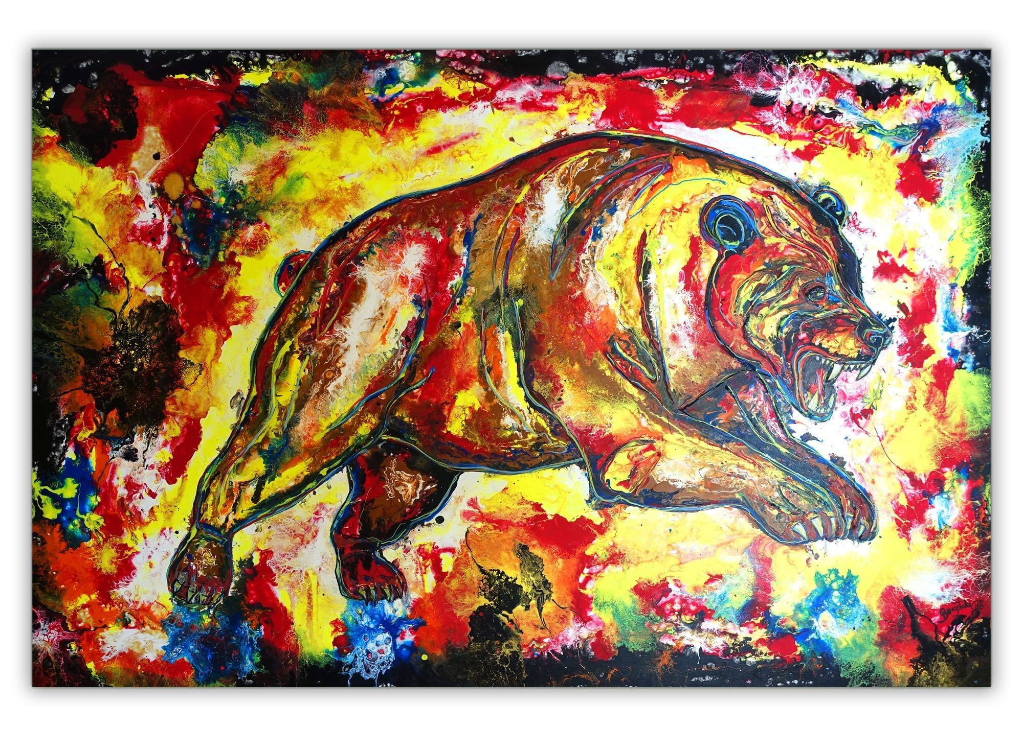 Börsen Bär - Gemälde wilder Bär abstrakt, Acrylbild handgemalt