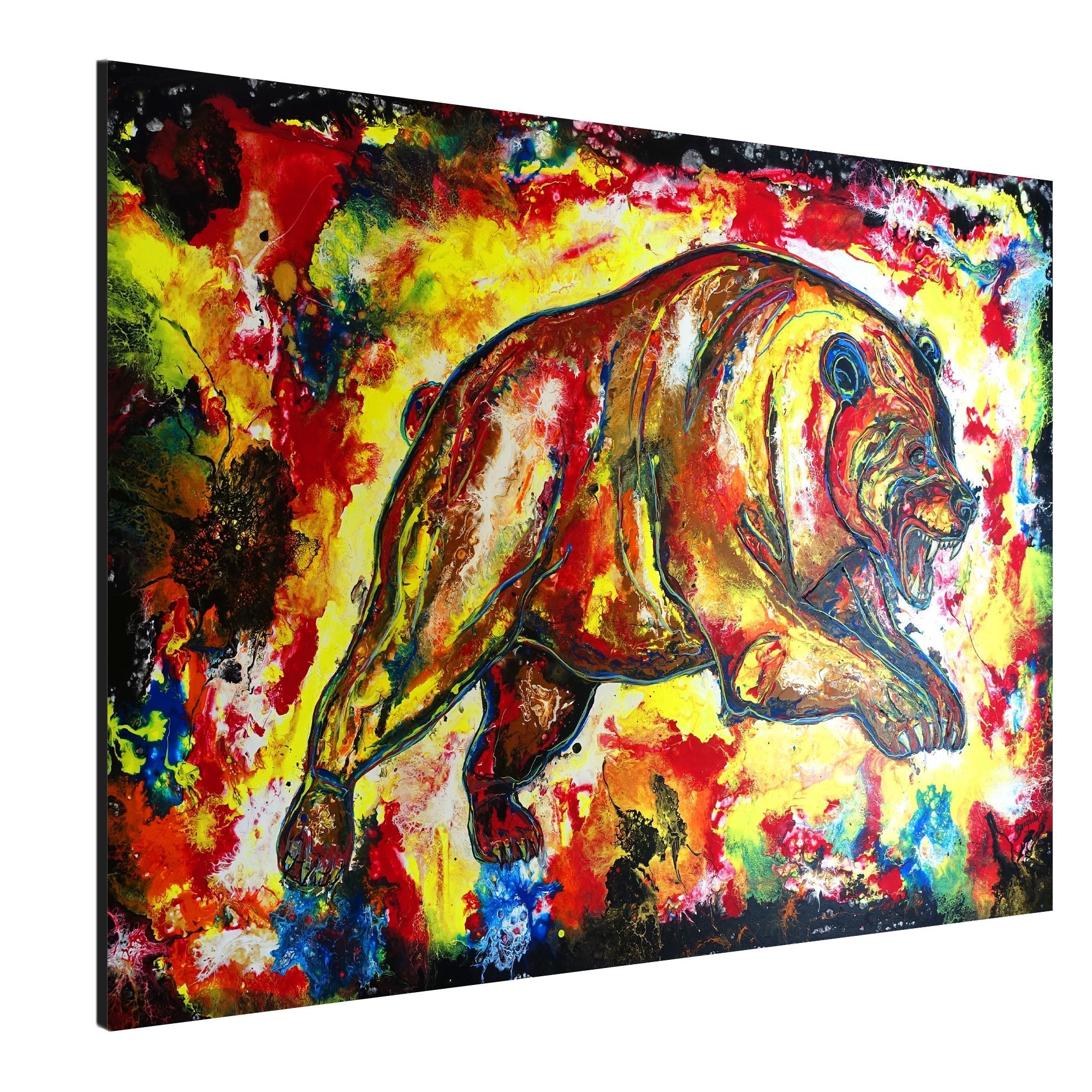 Börsen Bär Gemälde wilder Bär abstrakt, Acrylbild handgemalt 150x100