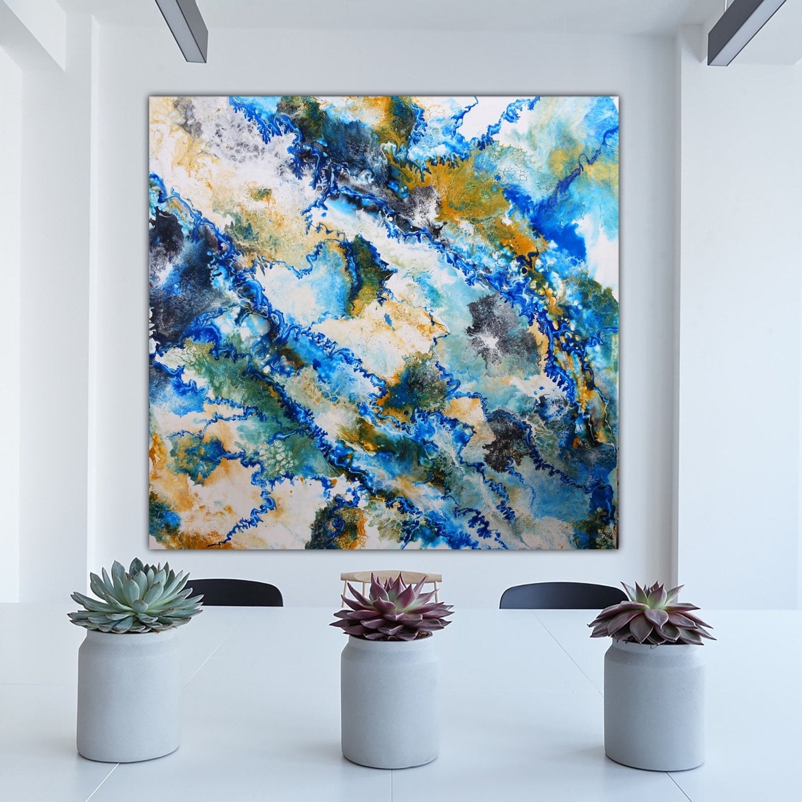 Brahmaputra - abstrakte Kunst Blau Ocker, Original Gemälde w1