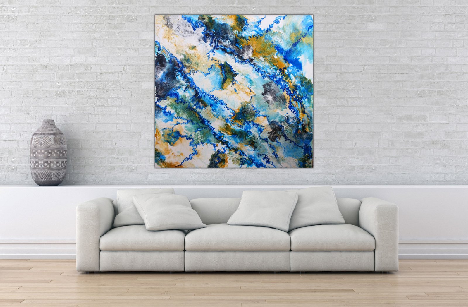 Brahmaputra - abstrakte Kunst Blau Ocker, Original Gemälde w2