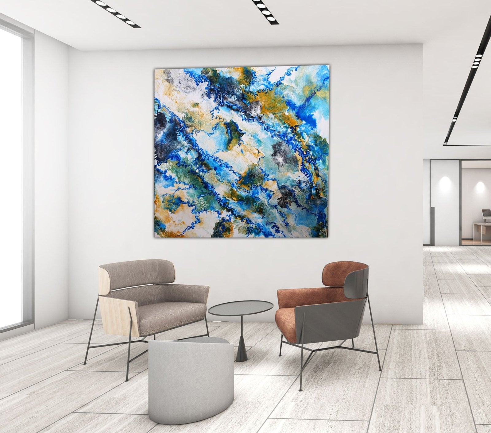 Brahmaputra - abstrakte Kunst Blau Ocker, Original Gemälde w3