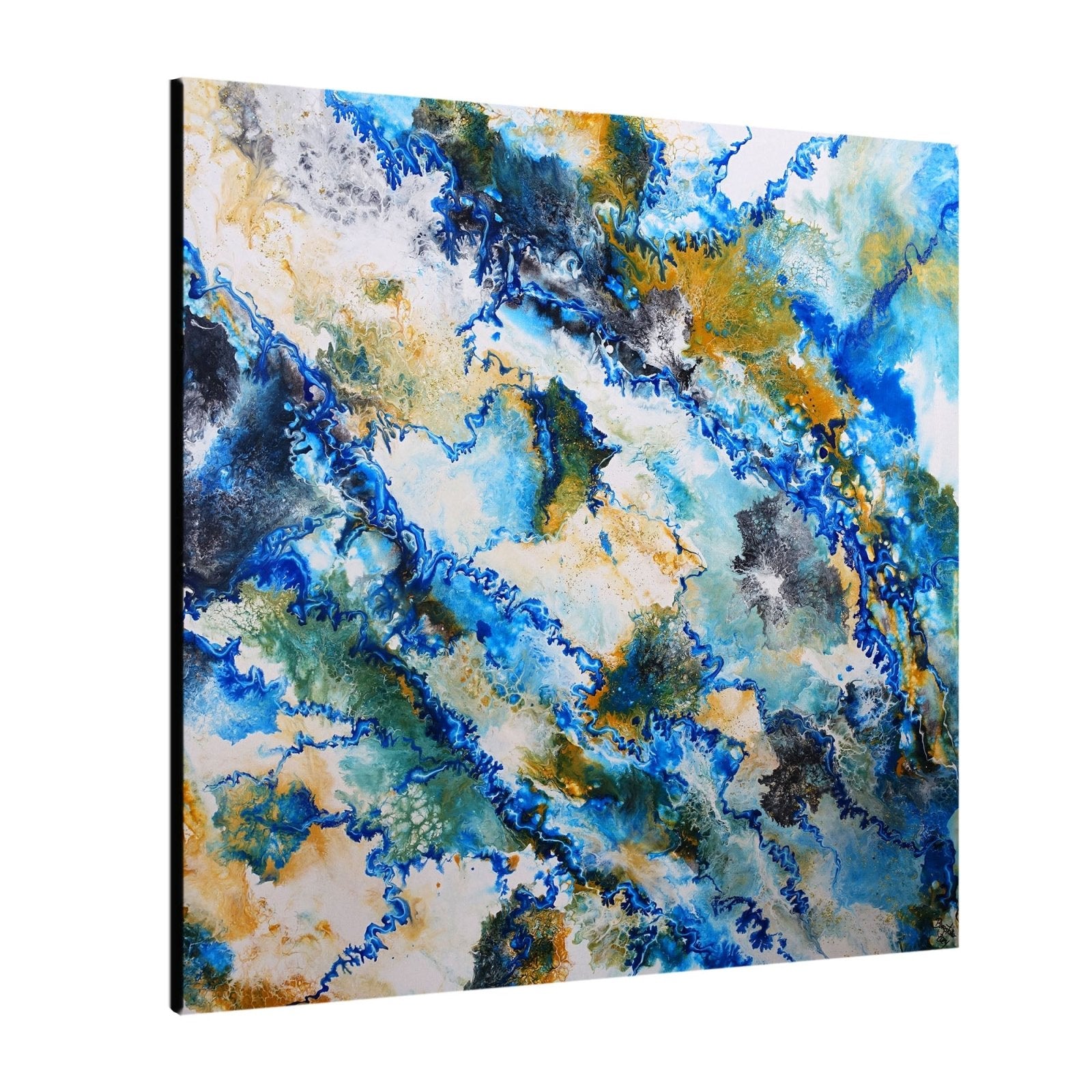 Brahmaputra - abstrakte Kunst Blau Ocker, Original Gemälde seit