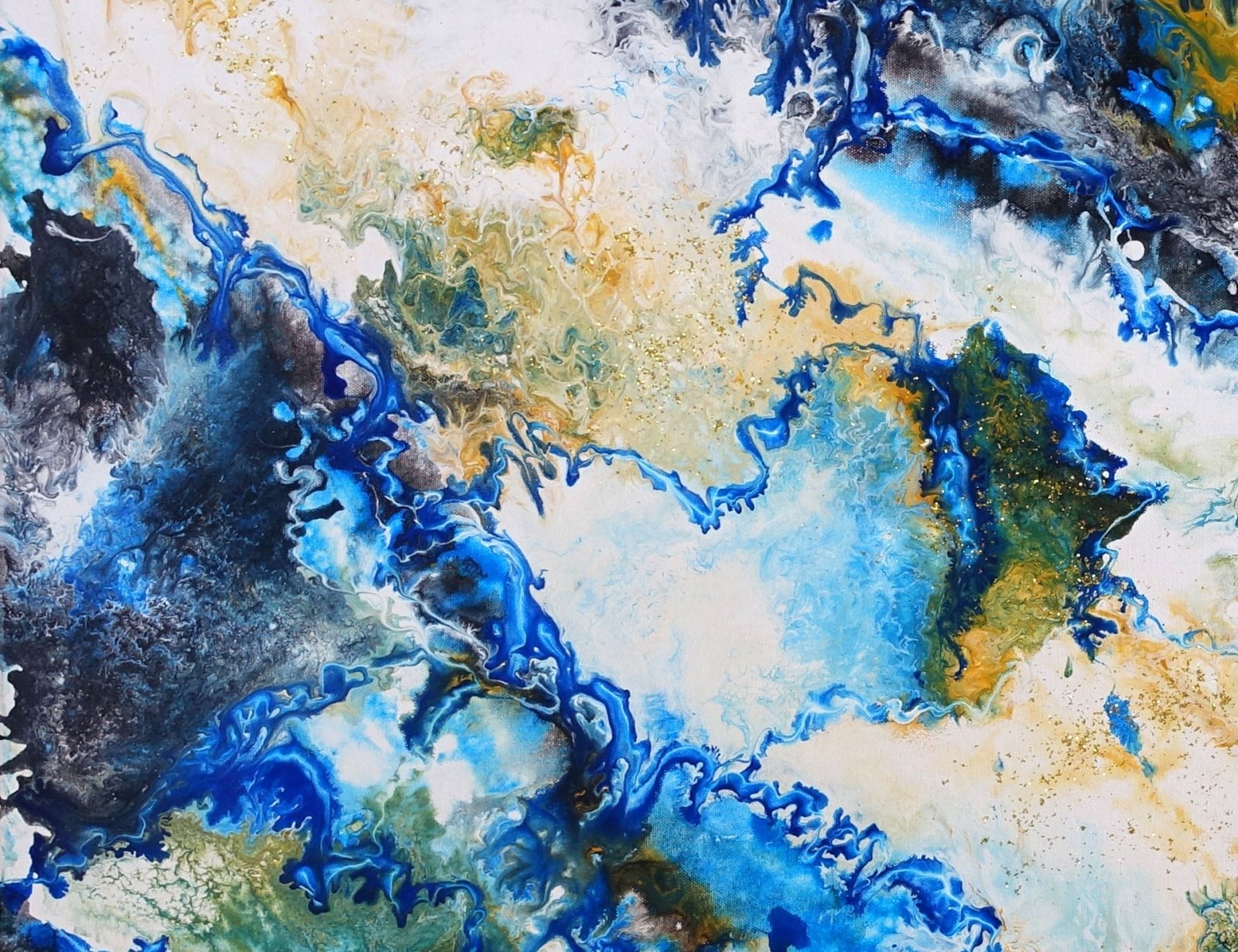 Brahmaputra - abstrakte Kunst Blau Ocker, Original Gemälde s