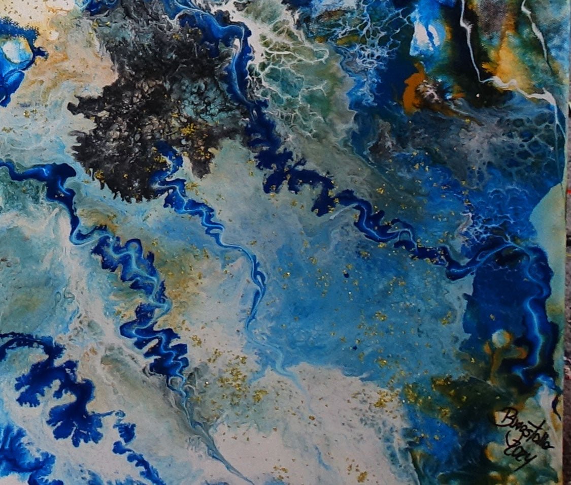 Brahmaputra - abstrakte Kunst Blau Ocker, Original Gemälde det3