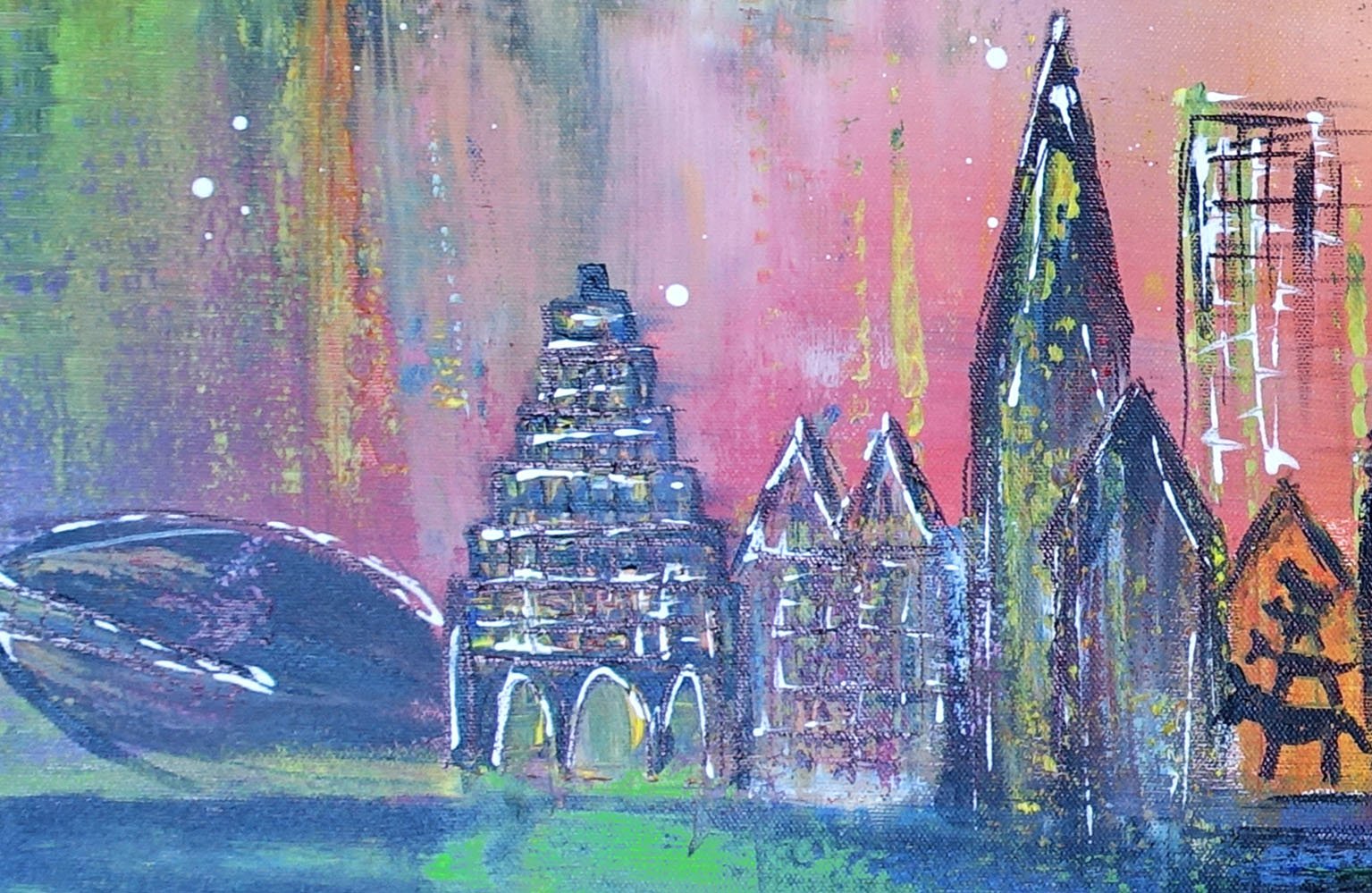 Bremen Kunst Bild mit Bürgerhaus, Weserstadion d3