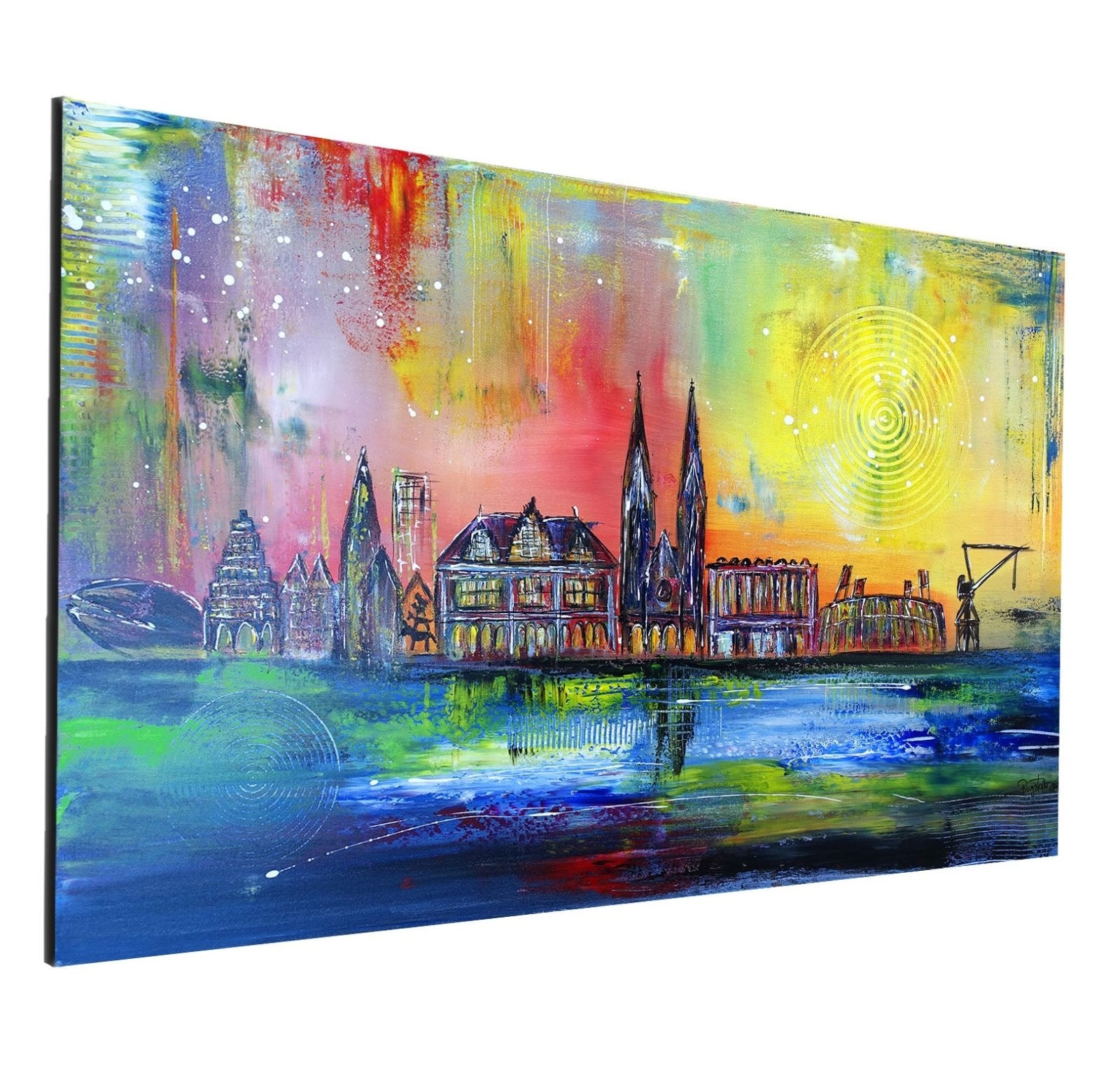 Bremen Kunst Bild mit Bürgerhaus, Weserstadion - Gemälde Künstlerbild