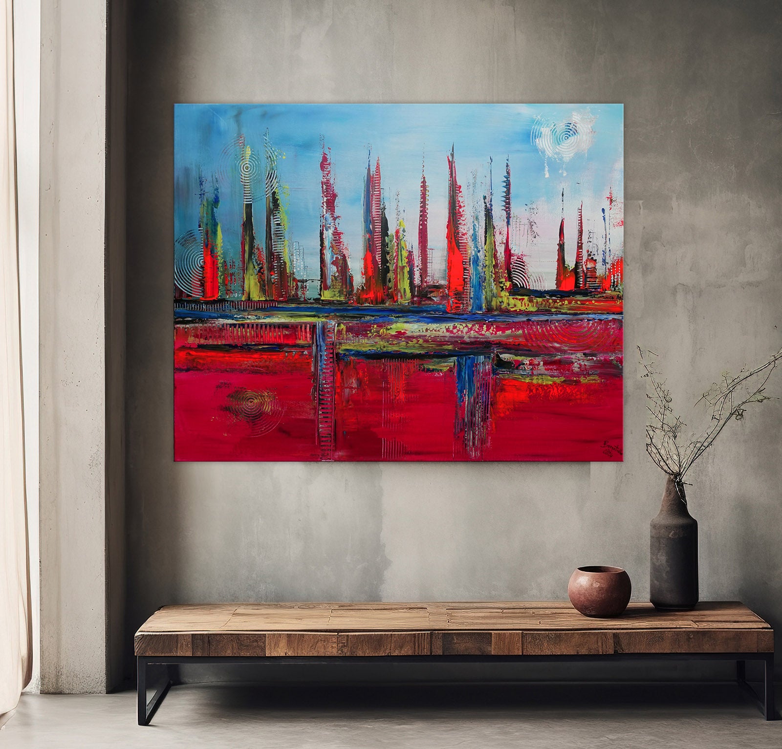 Canberra - abstraktes Bild handgemalt Leinwand rot blau Gemälde Acryl