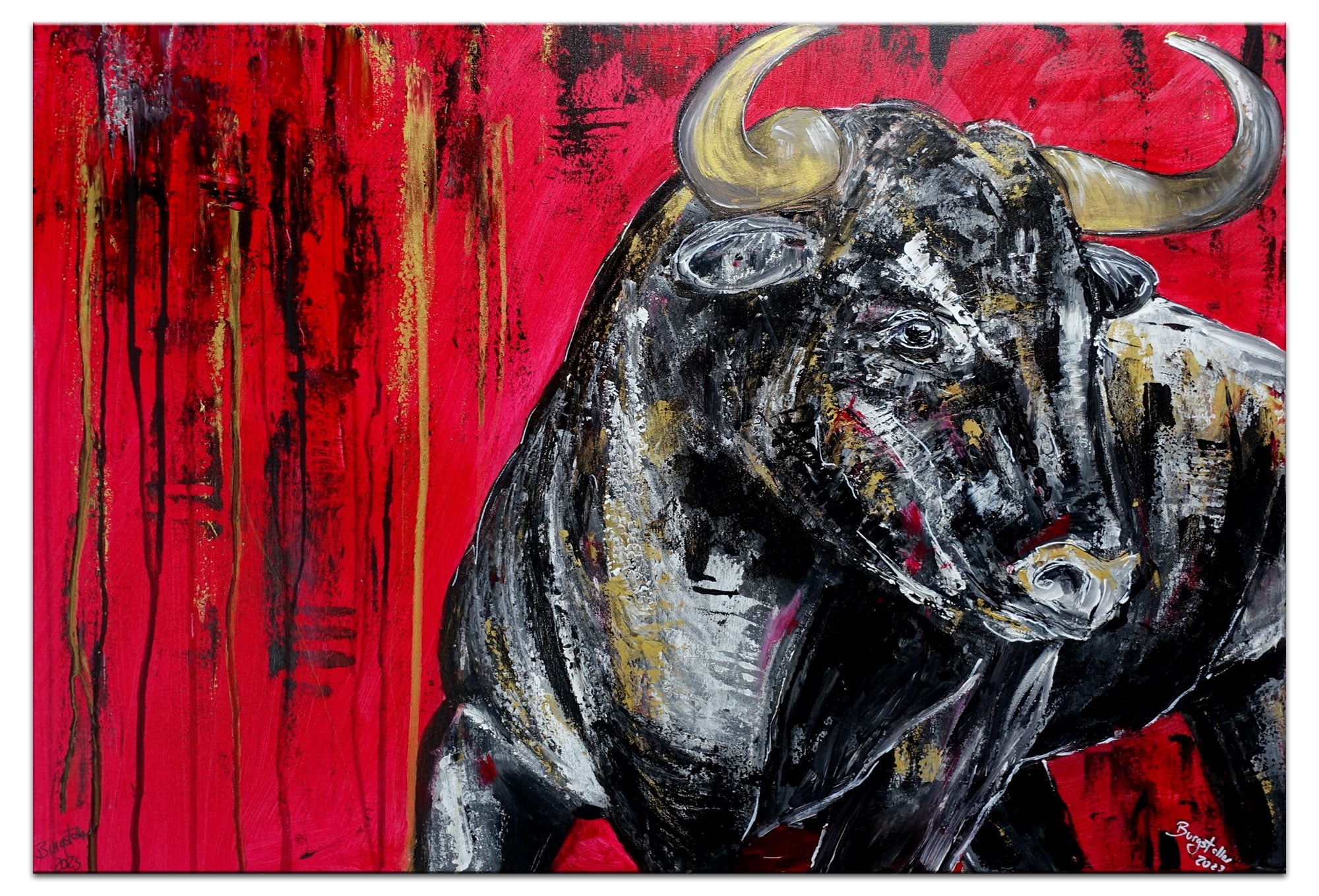 Carlo Wilder Stier Bild Original Gemaelde Acrylbild Malerei rot schwarz 70x100cm k