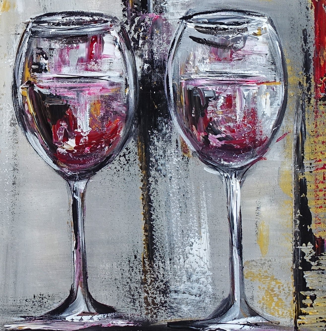 Abstraktes Gemälde mit Weinflasche & Gläser det1