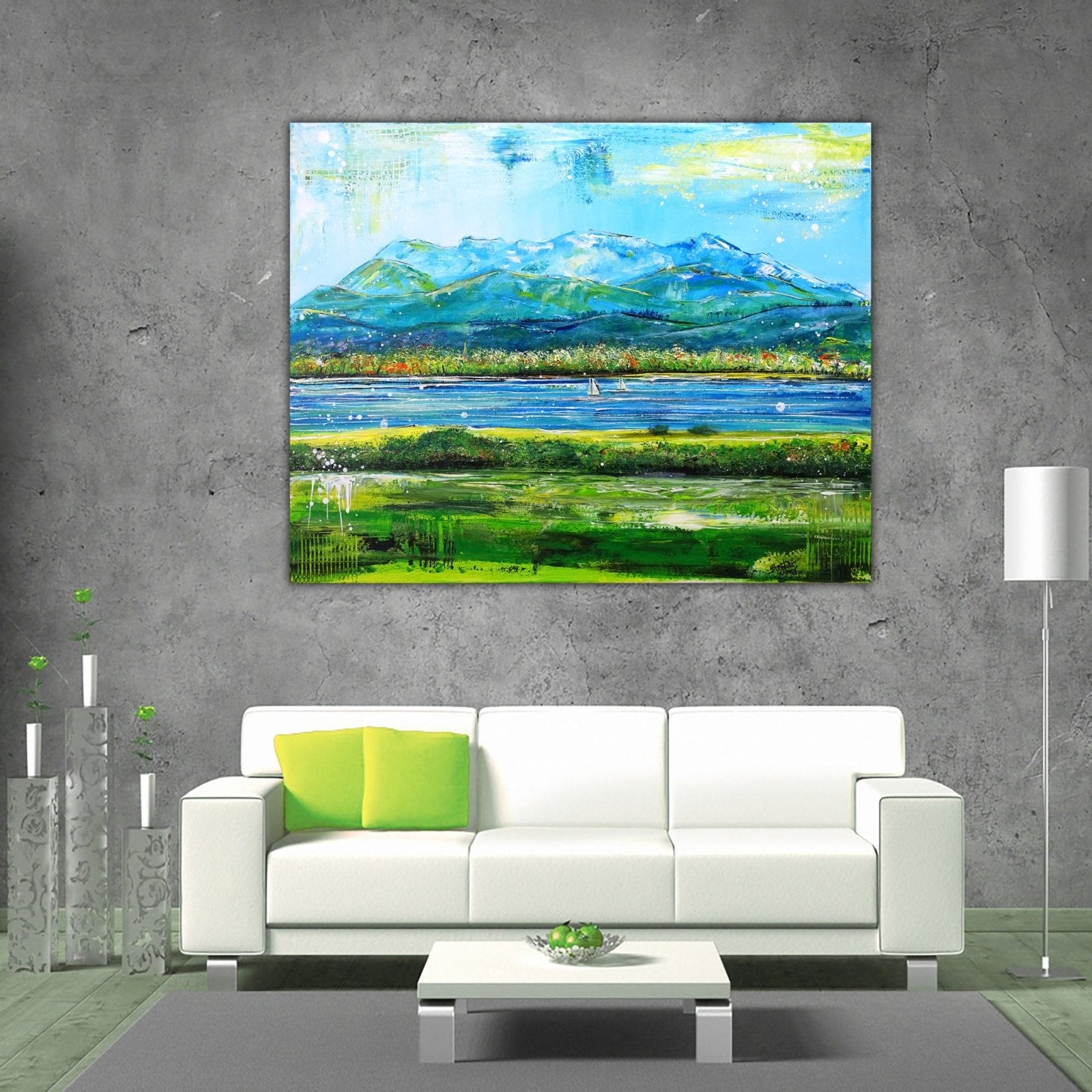 Berge Chiemgau modernes Landschaftsbild gemalt Chiemsee