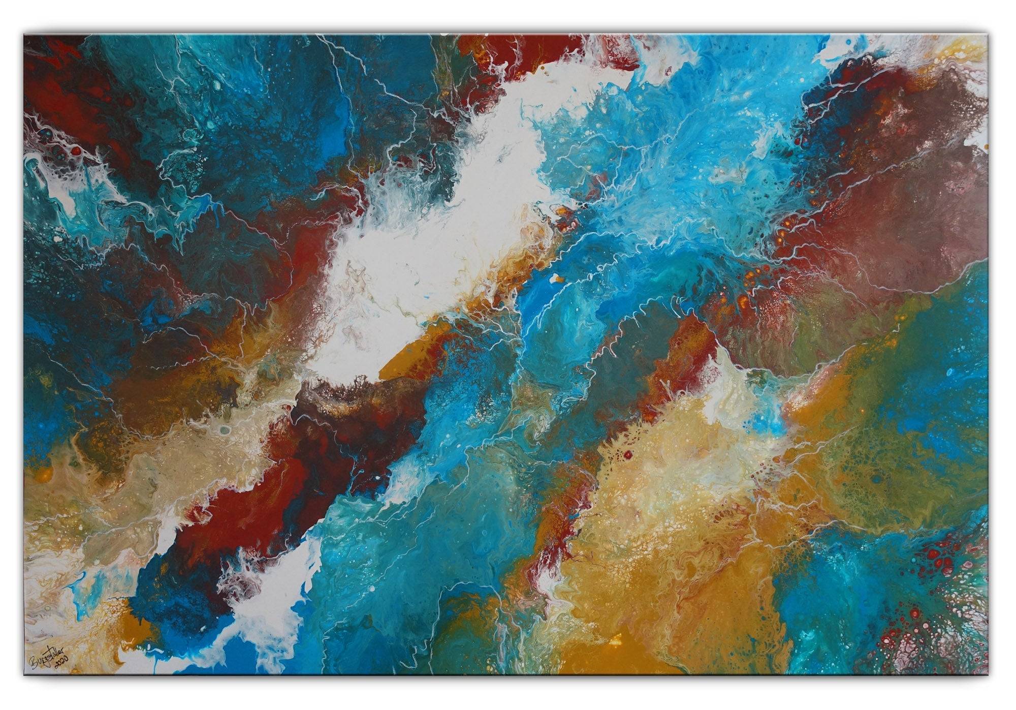 Abstraktes Wandbild blau braun in Acryl - Keilrahmenbild 100x65