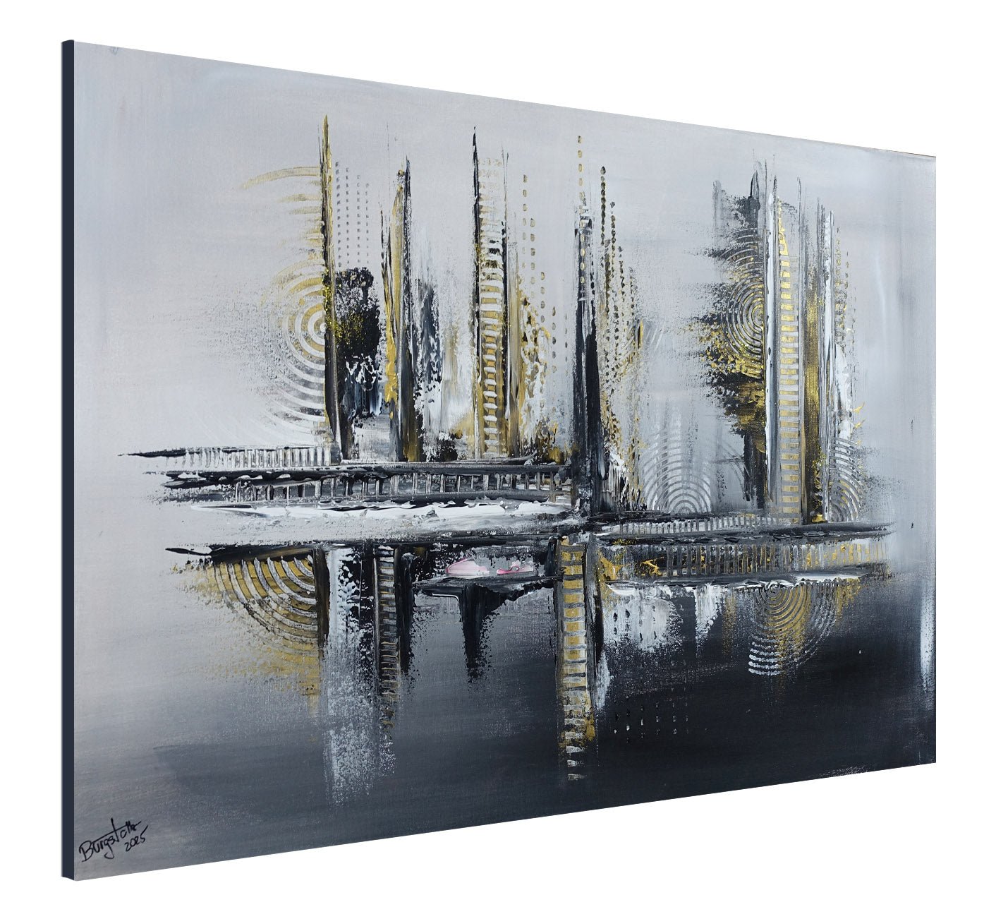 Abstraktes Gemälde grau gold modernes Kunstbild Leinwand 80x60